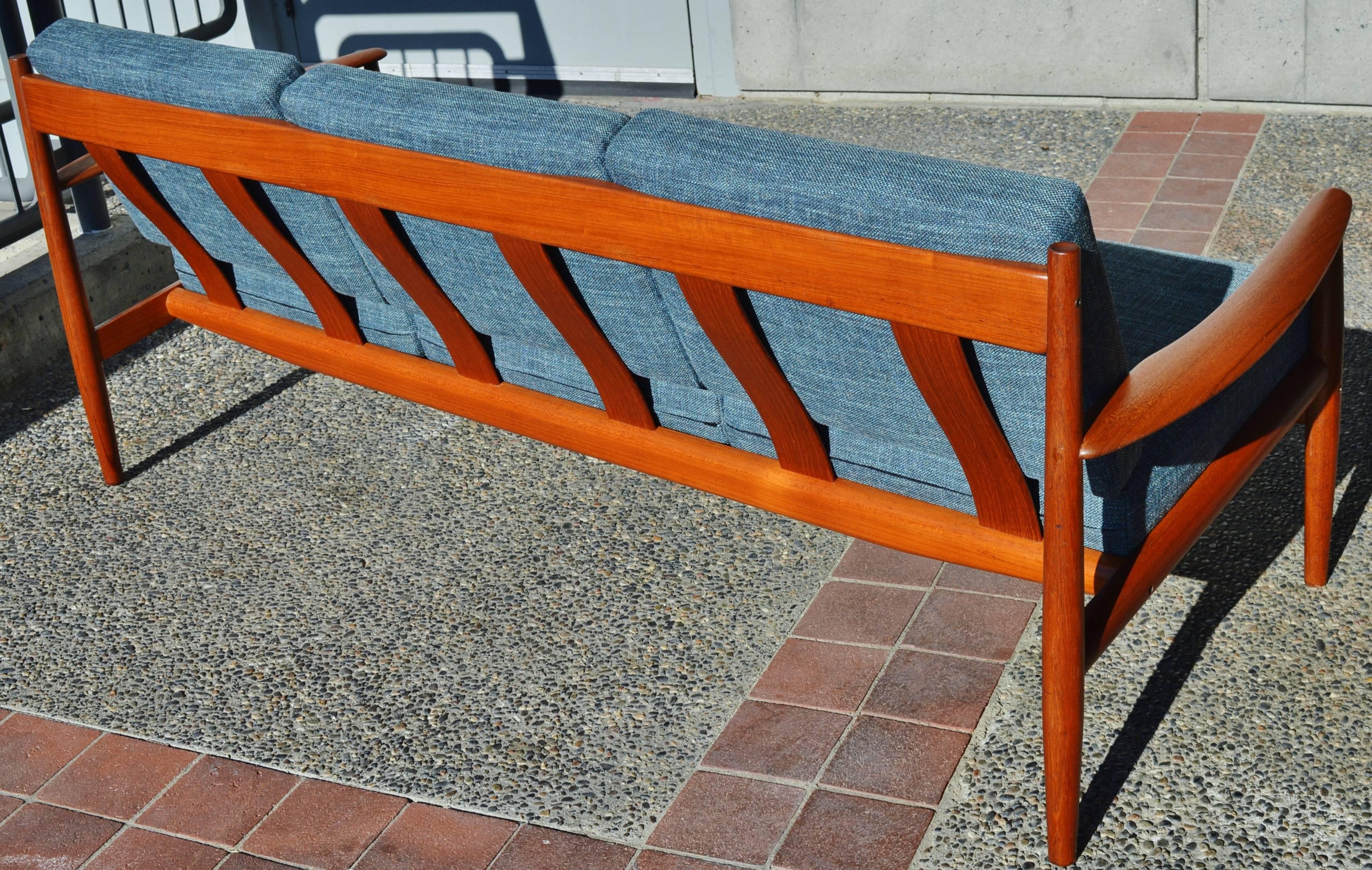 Restored Grete Jalk Teak Frame Sofa Teal Tweed for France and Sons 2