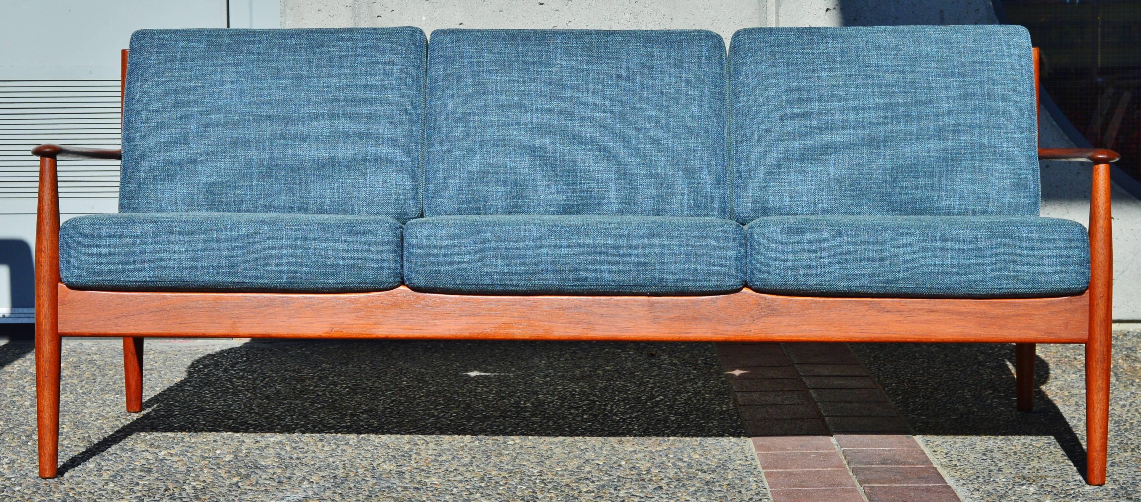 Foam Restored Grete Jalk Teak Frame Sofa Teal Tweed for France and Sons