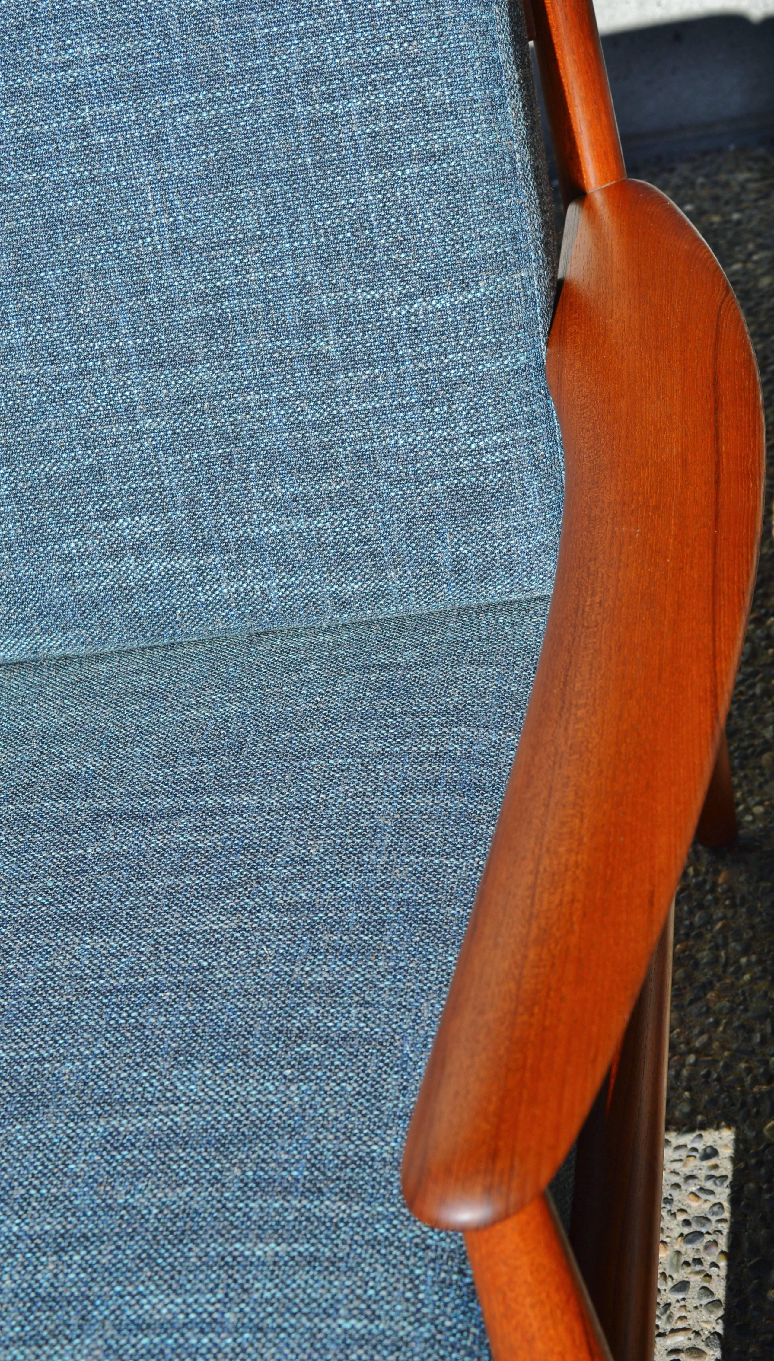 Mid-20th Century Restored Grete Jalk Teak Frame Sofa Teal Tweed for France and Sons