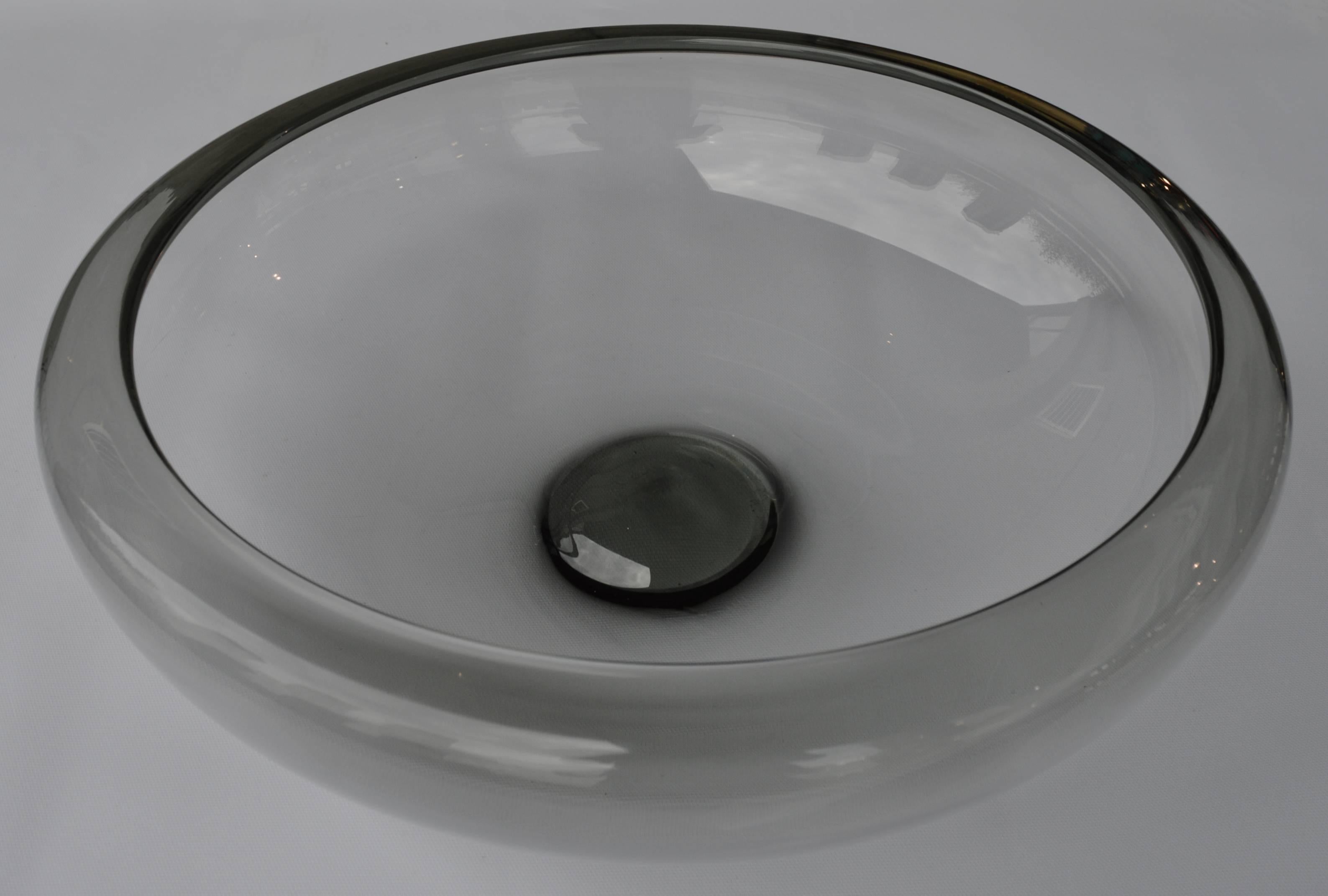 Danish Huge Provence Smoked Glass Bowl for Holmegaard