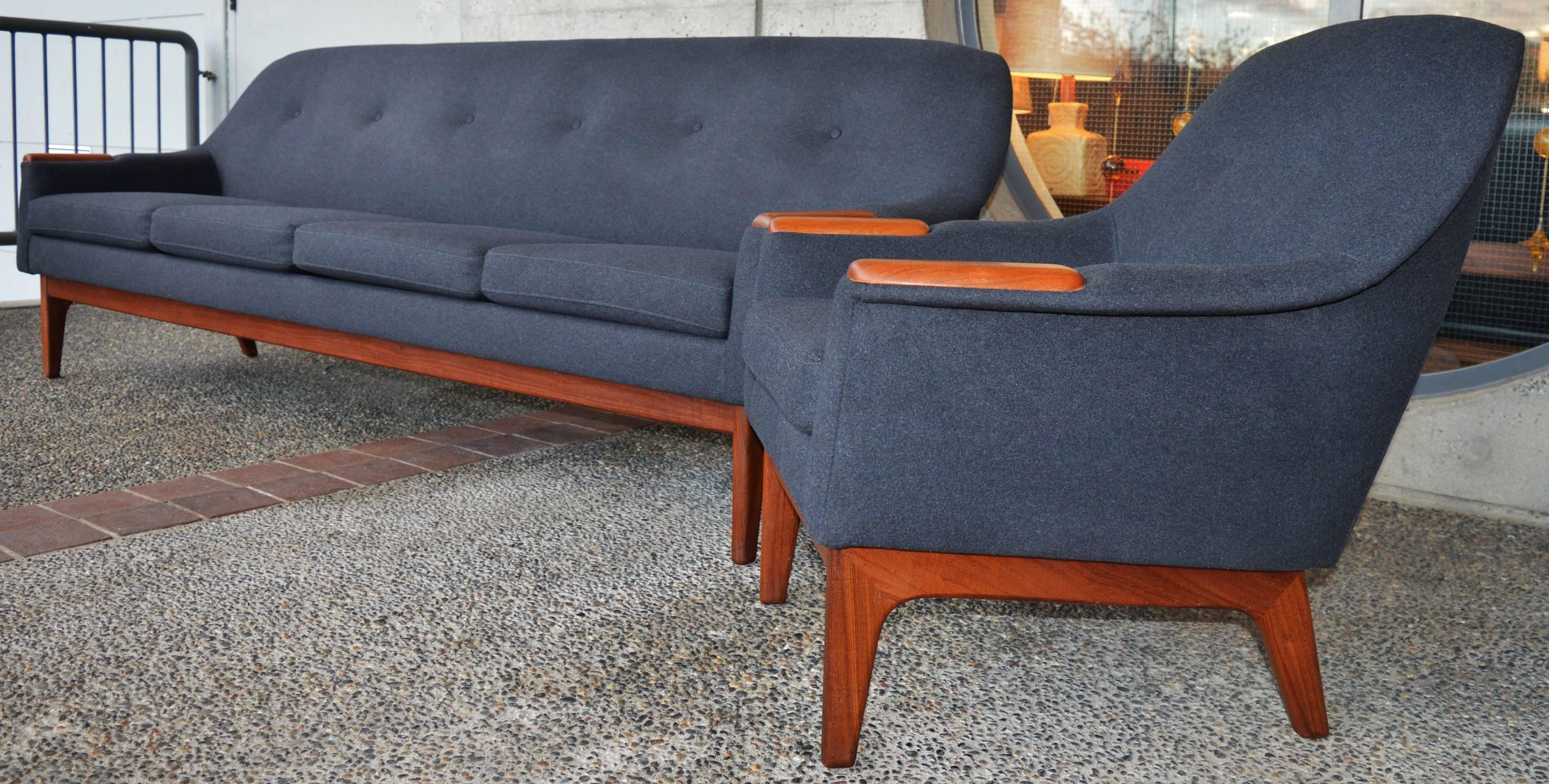 Scandinavian Modern Hot Restored Danish Modern Teak Arm Sofa in Charcoal Felted Wool