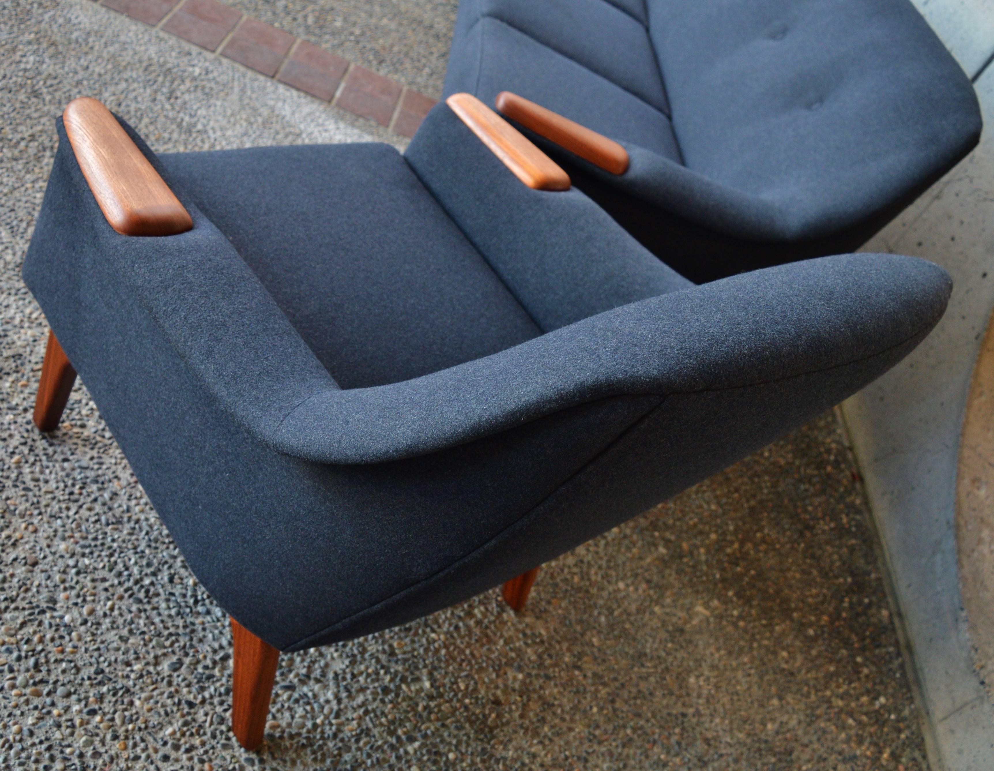 Scandinavian Hot Restored Danish Modern Teak Arm Sofa in Charcoal Felted Wool