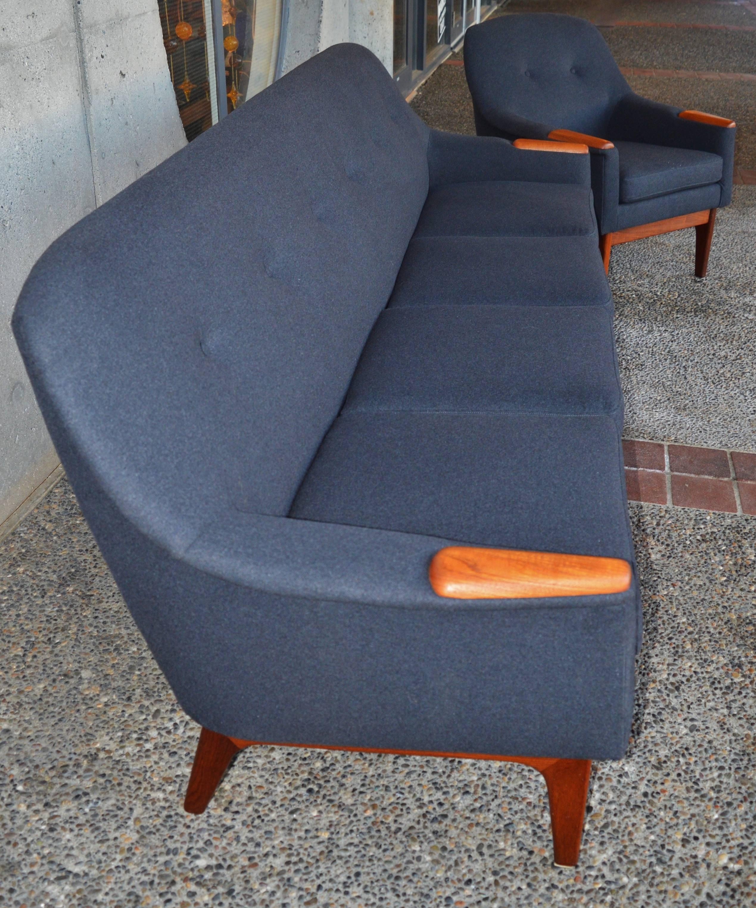 Mid-20th Century Hot Restored Danish Modern Teak Arm Sofa in Charcoal Felted Wool