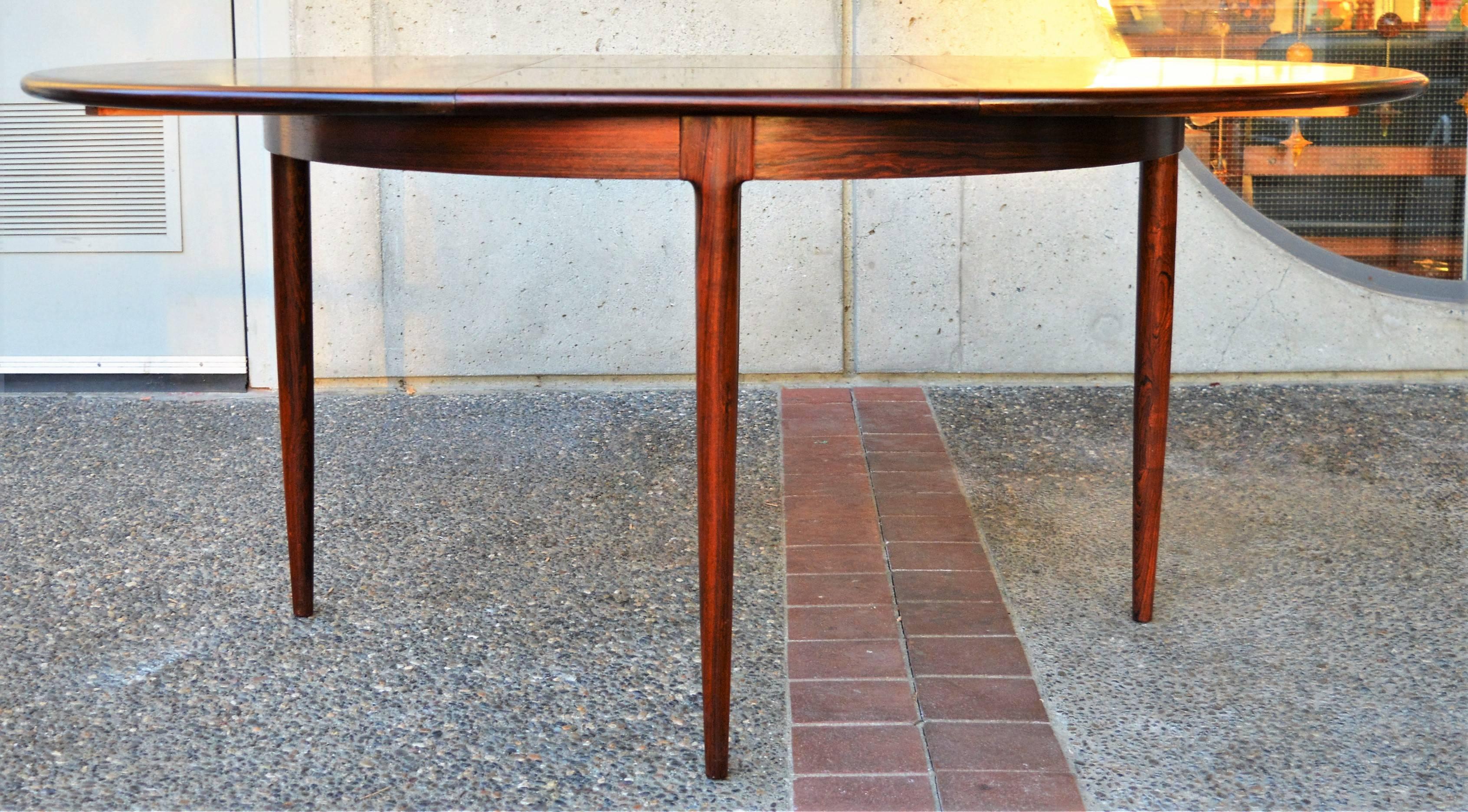Danish Unique Restored N.O. Moller Rosewood Round One Leaf Dining Table and Six Chairs