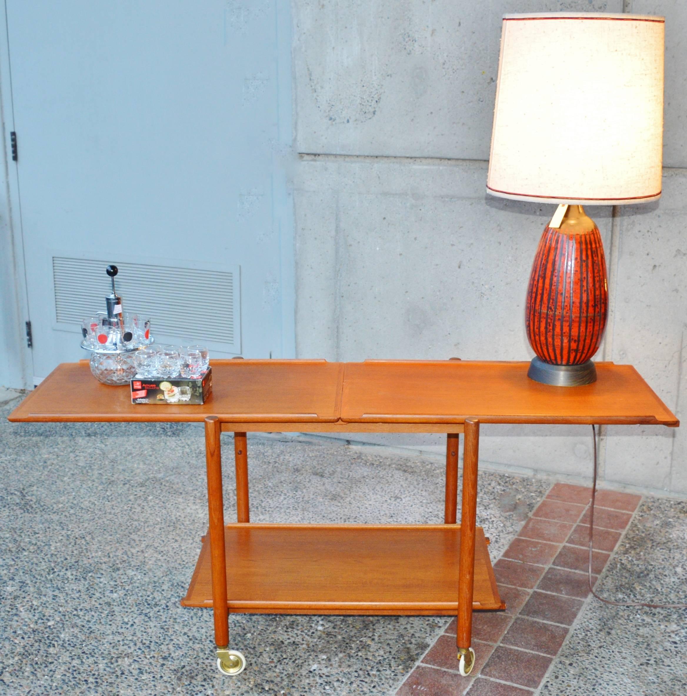 Mid-Century Modern Poul Hundevad Teak Expanding Cart or Serving Table - Danish Modern