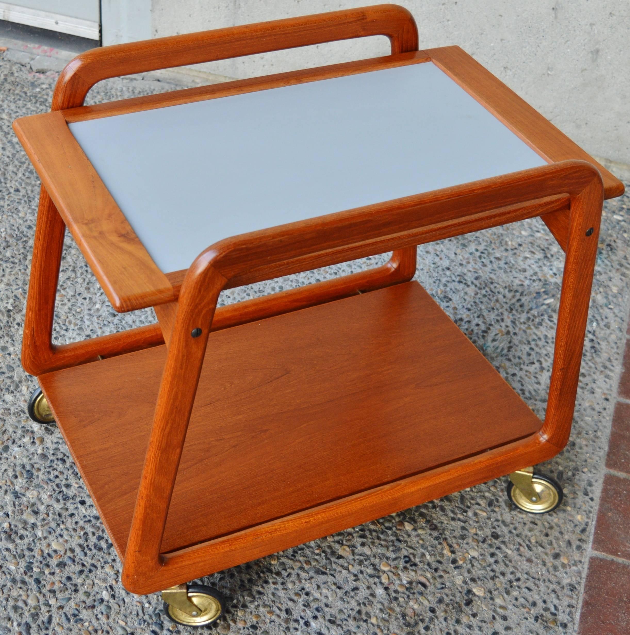 Mid-Century Modern Teak Reversible Tray Top Bar Cart or Tea Trolley by Sika Mobler