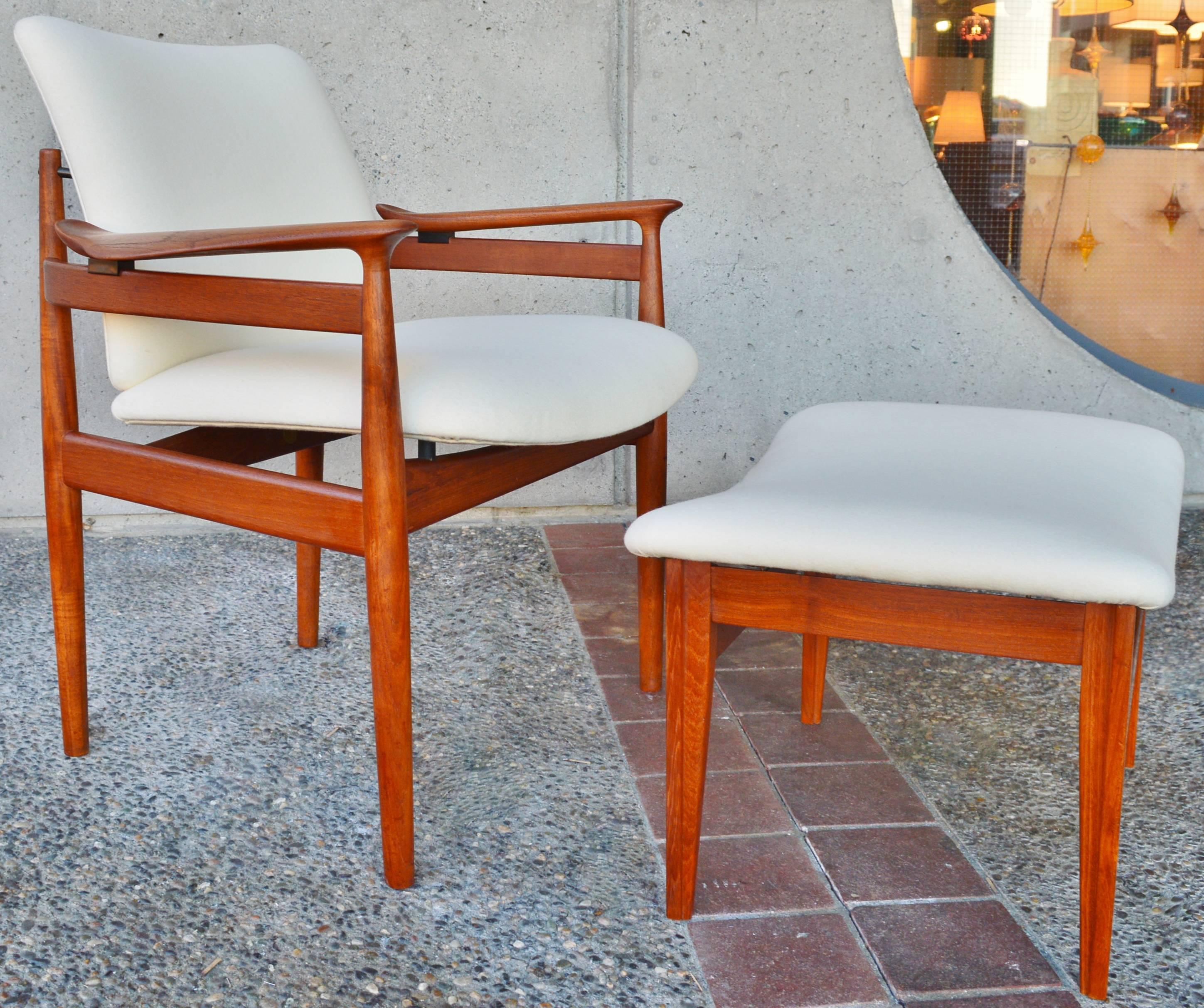 Mid-Century Modern Finn Juhl Teak Lounge Chair and Ottoman for France & Sons