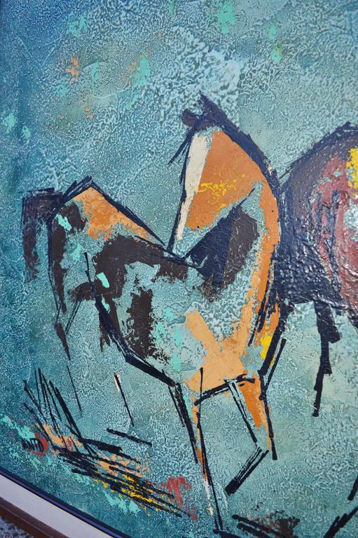Original Large Painting MidCentury Modern Horses by Carlo