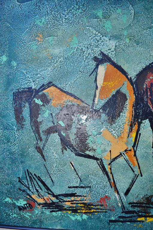 Original Large Painting MidCentury Modern Horses by Carlo