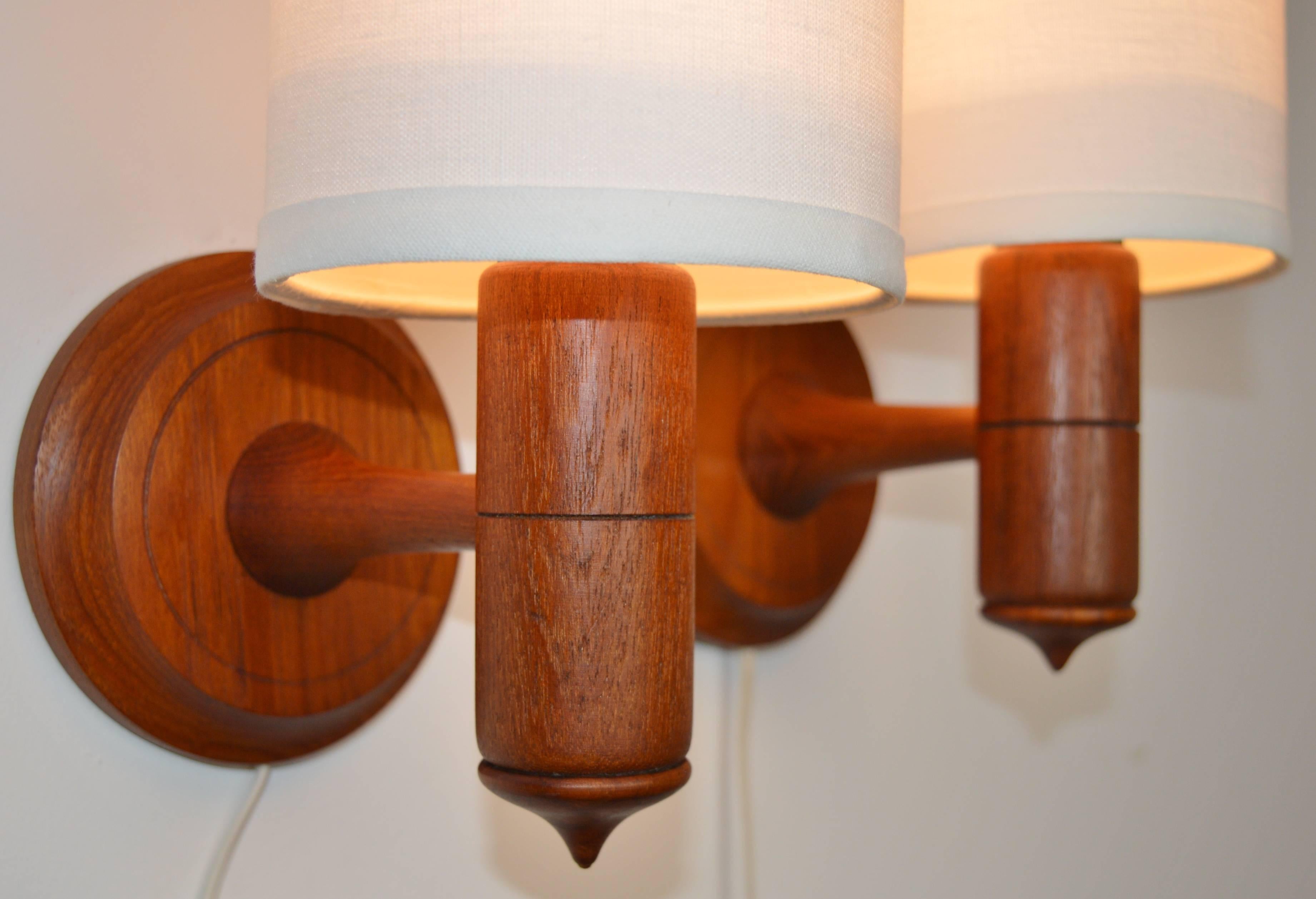 Mid-Century Modern Pair of Teak Wall Mount Lights or Sconces, Danish Modern