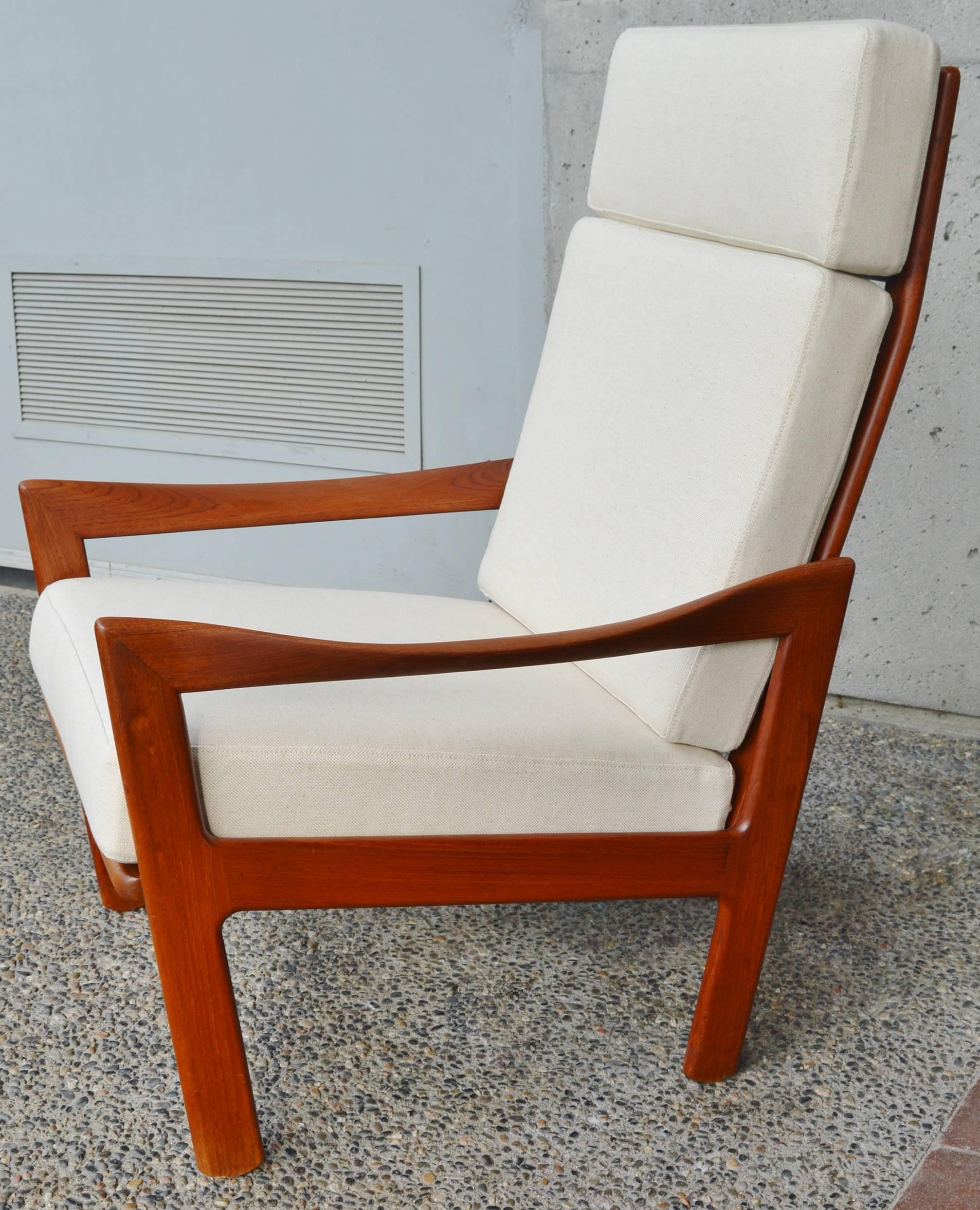 Danish Teak Tall Back Lounge Chair by Illum Wikkelso for Niels Eilersen