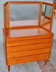 Teak Tri-Fold Vanity, Dresser or Wall Mirror by Aksel Kjersgaard