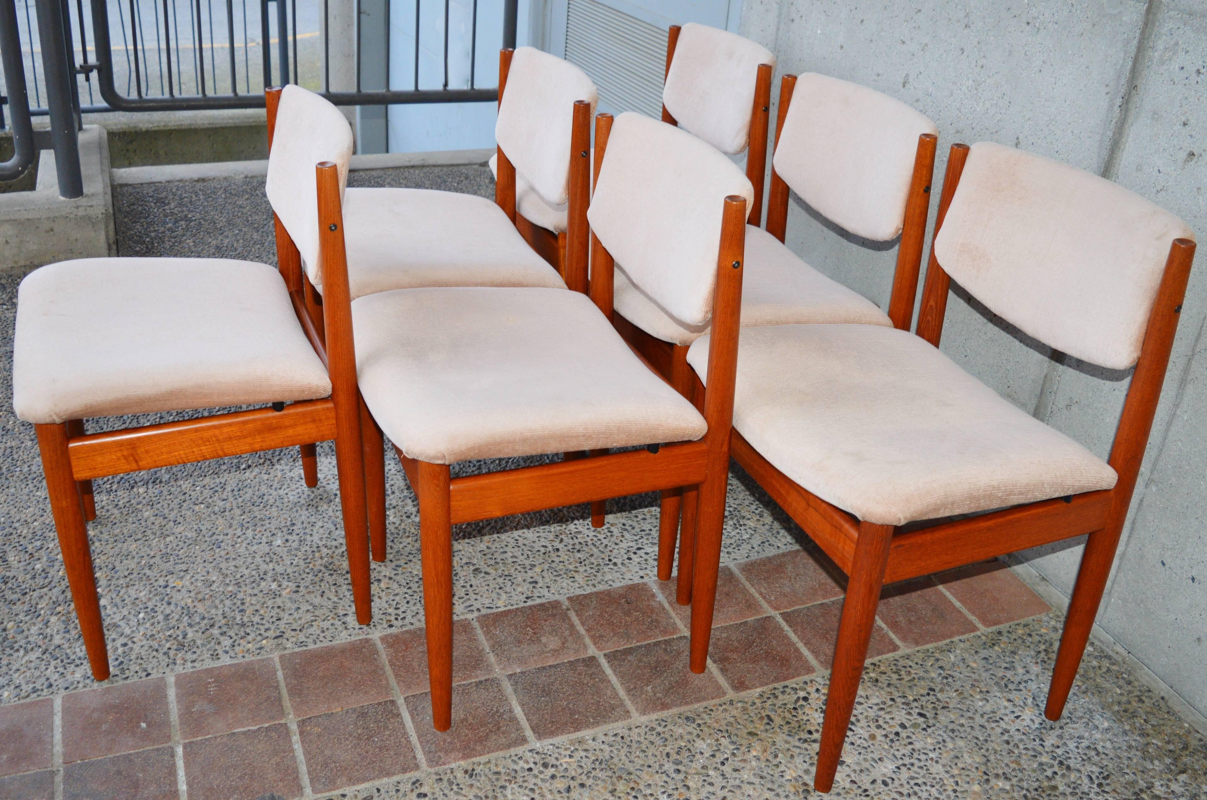Mid-20th Century Set Six Teak Finn Juhl Dining Chairs Model 197 For Sale