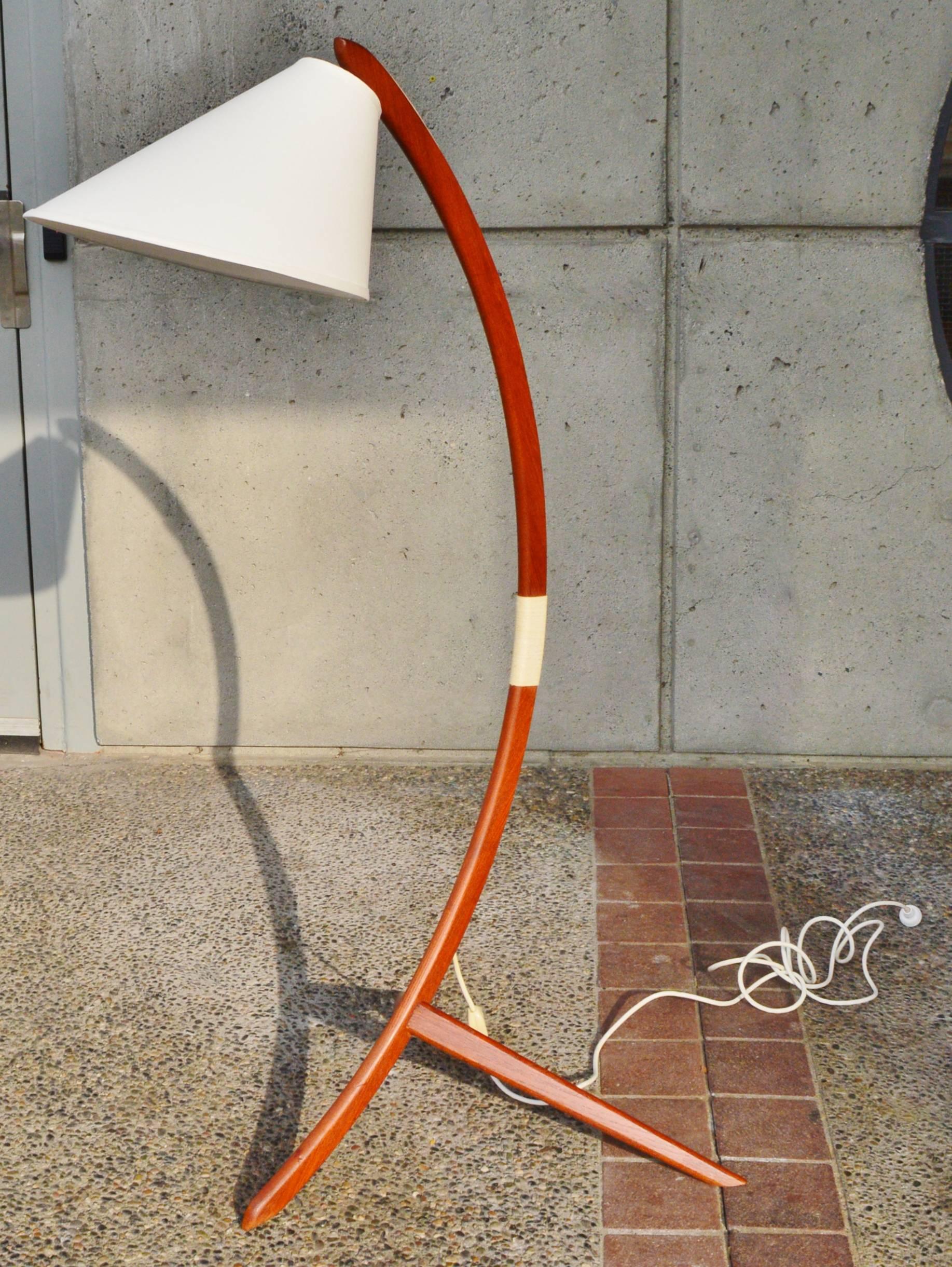 Scandinavian Iconic Danish Teak Bow Floor Lamp Rispal Style New Custom Shade
