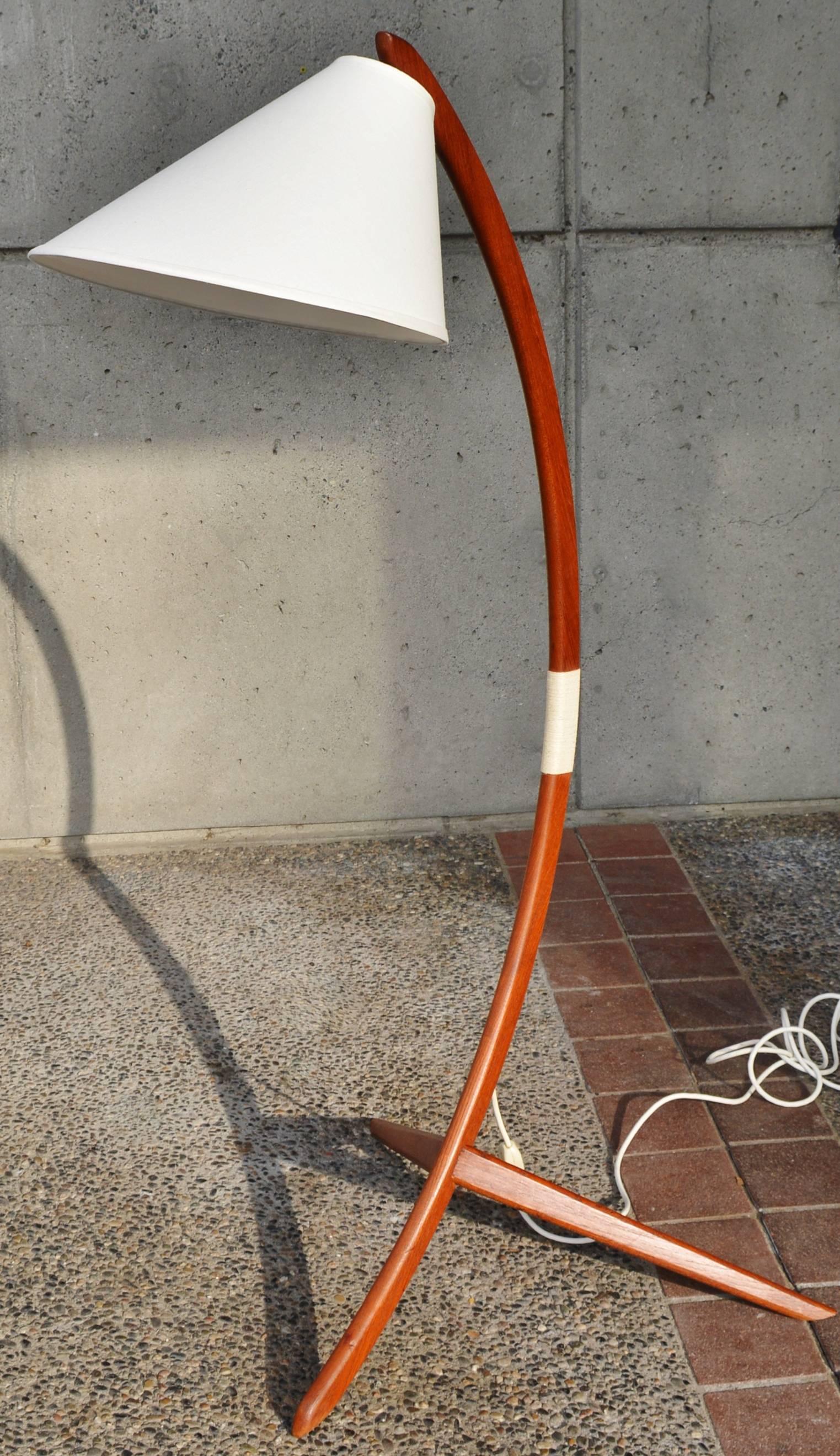 Fabric Iconic Danish Teak Bow Floor Lamp Rispal Style New Custom Shade