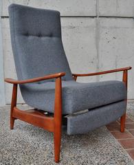 Danish Modern Walnut Gray Wool Lazy Boy Recliner