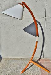 Iconic Danish Teak Tripod Bow Floor Lamp in Rispal Style New Shade