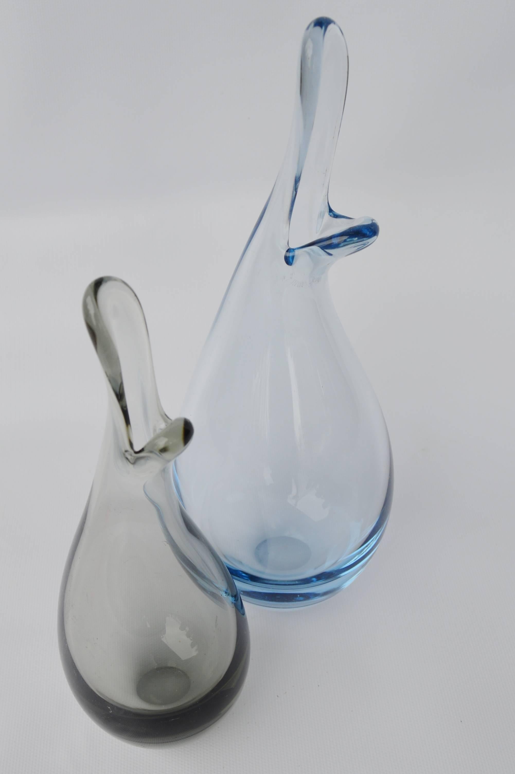 Mid-Century Modern Pair of Per Lutkin Duckling Vases for Holmegaard, Denmark, Blown Glass For Sale