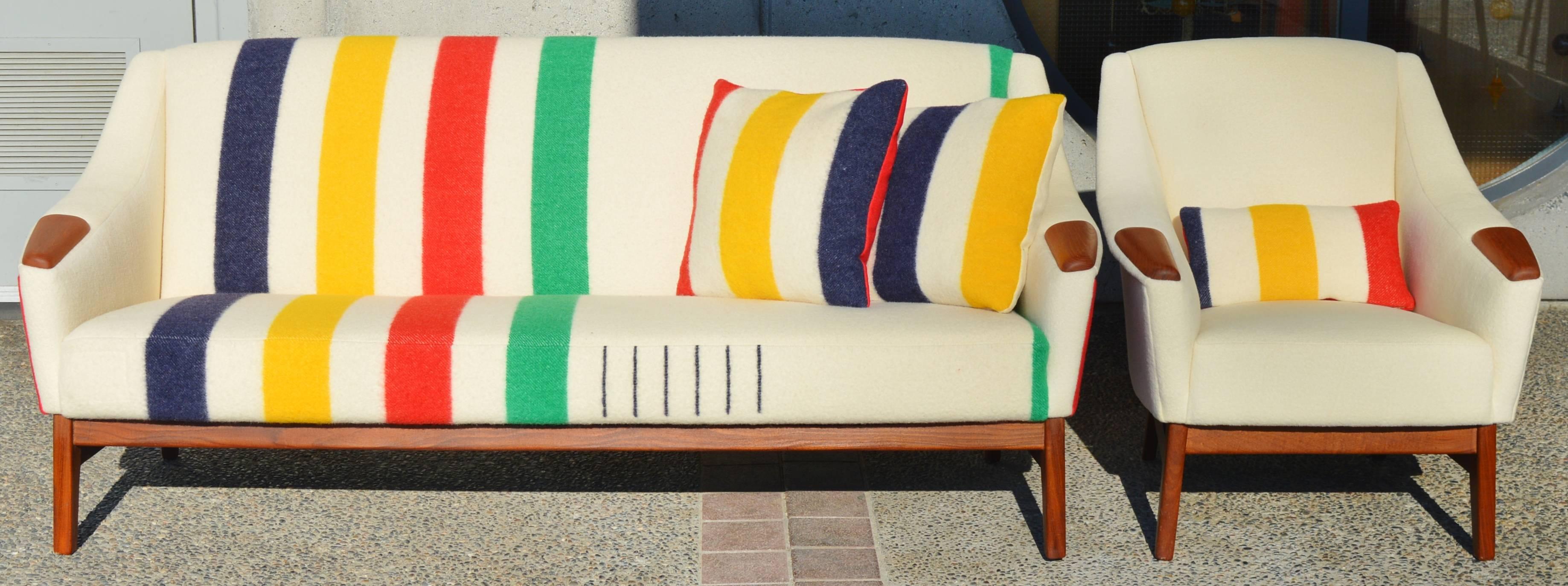 Danish Teak Sofa and Lounge Chair with Bay Blanket Upholstery 3