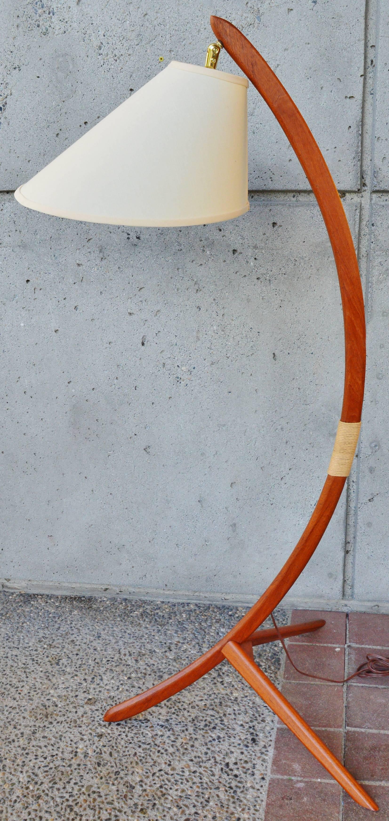 Mid-20th Century Danish Teak Arc or Bow Floor Lamp Rispal Style