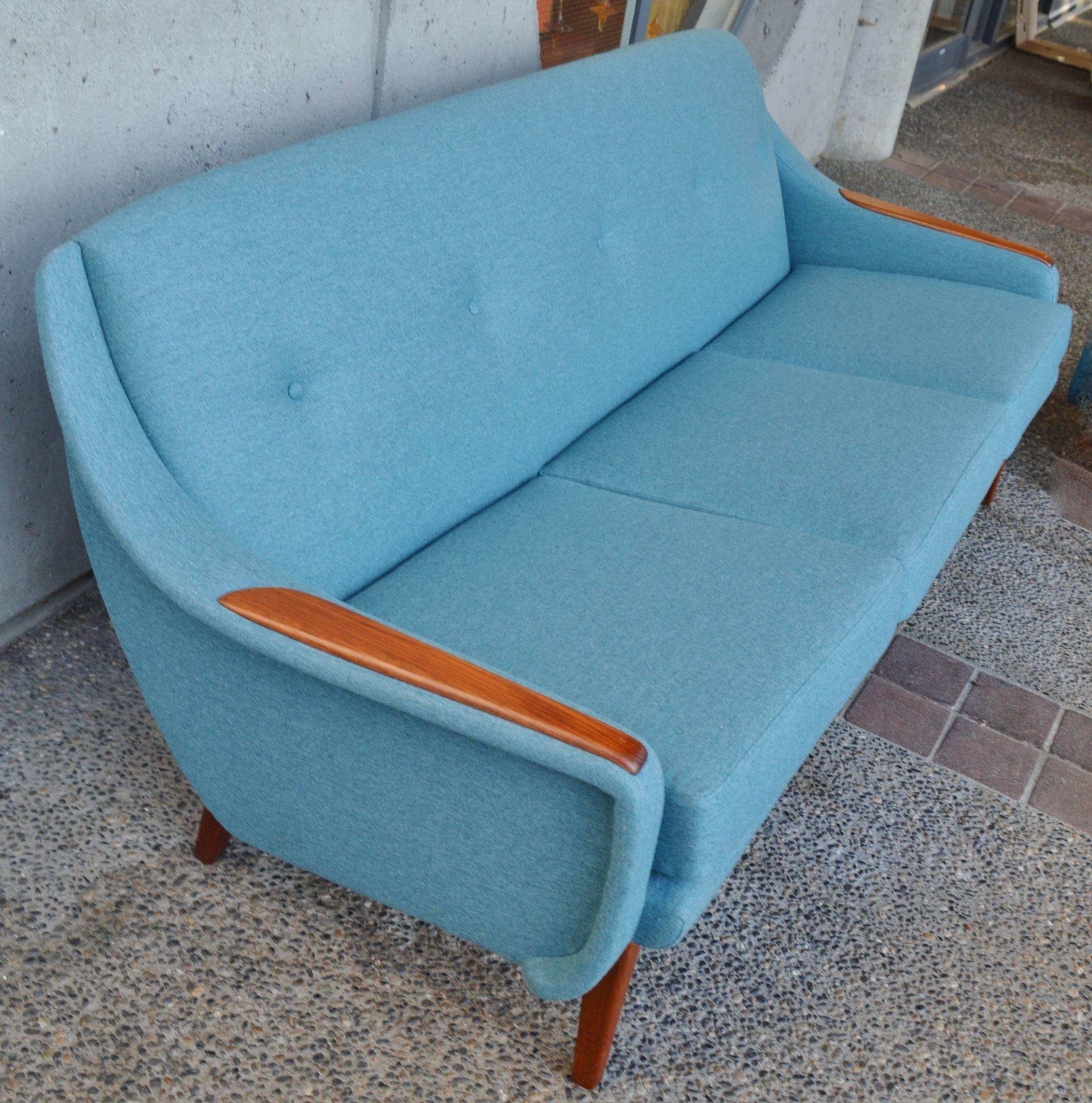 Scandinavian Teak Sofa and Lounge Chair in Blue Wool 4