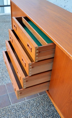 Teak Credenza or Buffet with Centre Drawers and Finished Back, Scandinavian