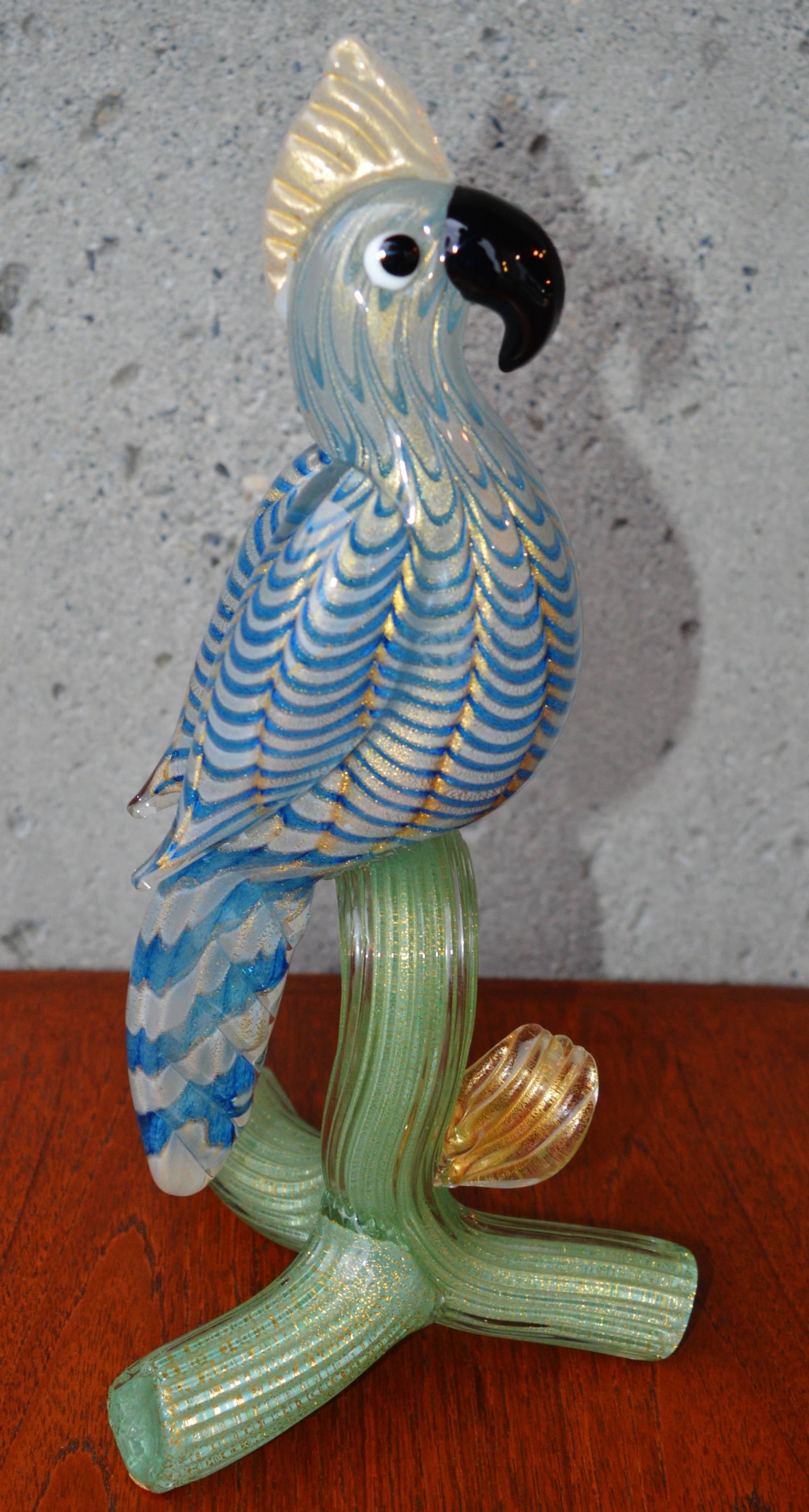 Murano Parrot Blue Green Art Glass Figurine, Barovier e Toso Attributed, Italian 2