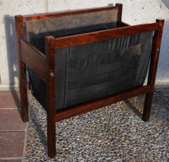 Danish Modern Rosewood and Black Leather Magazine Rack
