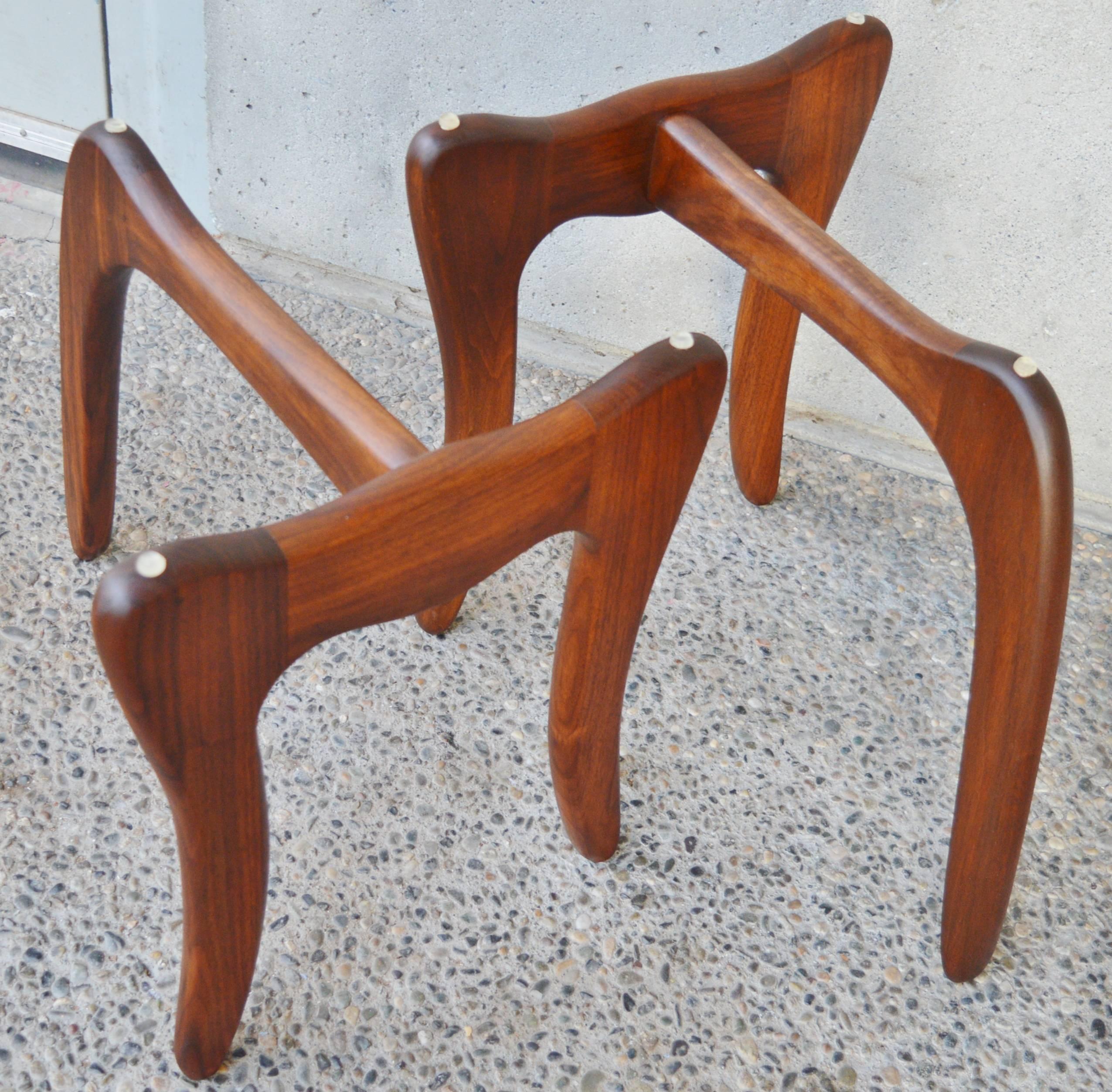 Pair of Adrian Pearsall Solid Walnut Side Tables, Kidney Shape Glass Tops 3