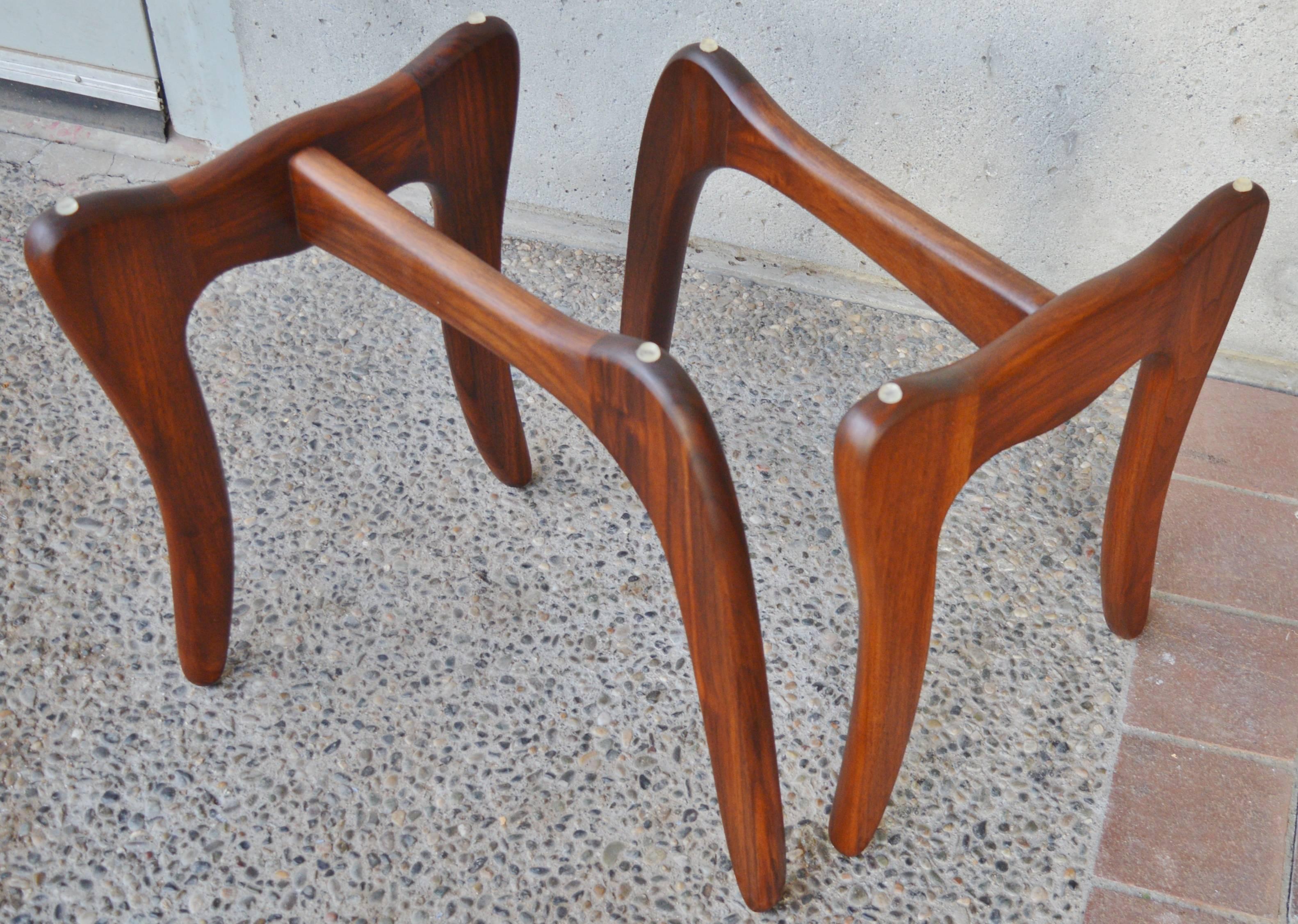 Mid-20th Century Pair of Adrian Pearsall Solid Walnut Side Tables, Kidney Shape Glass Tops