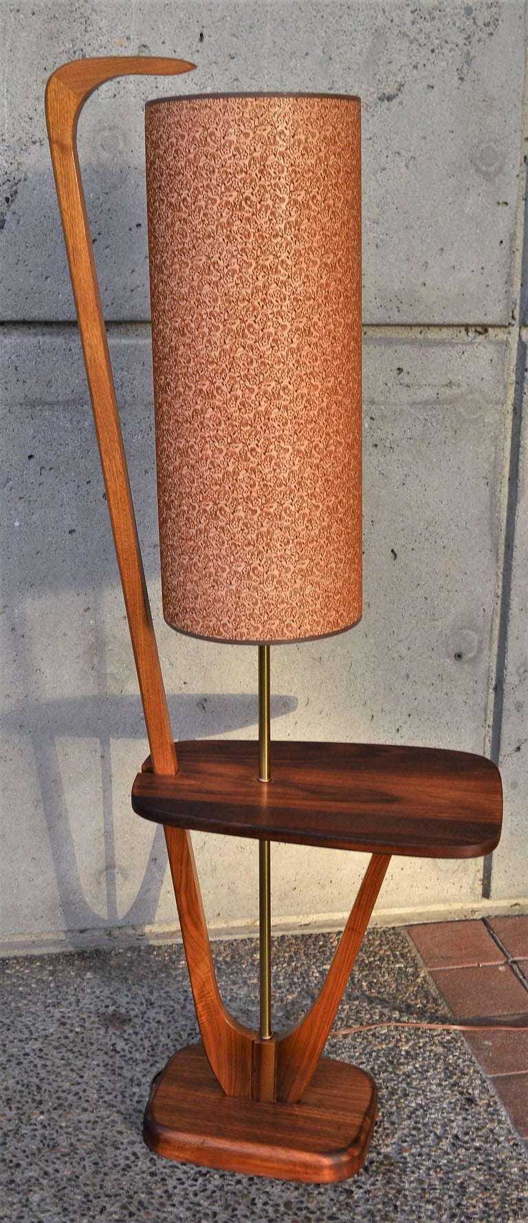 MidCentury Modern Solid Walnut Floor Lamp w/ Table at 1stdibs