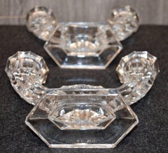 Pair of Val Saint Lambert Belgium Crystal Art Deco Double Candlesticks