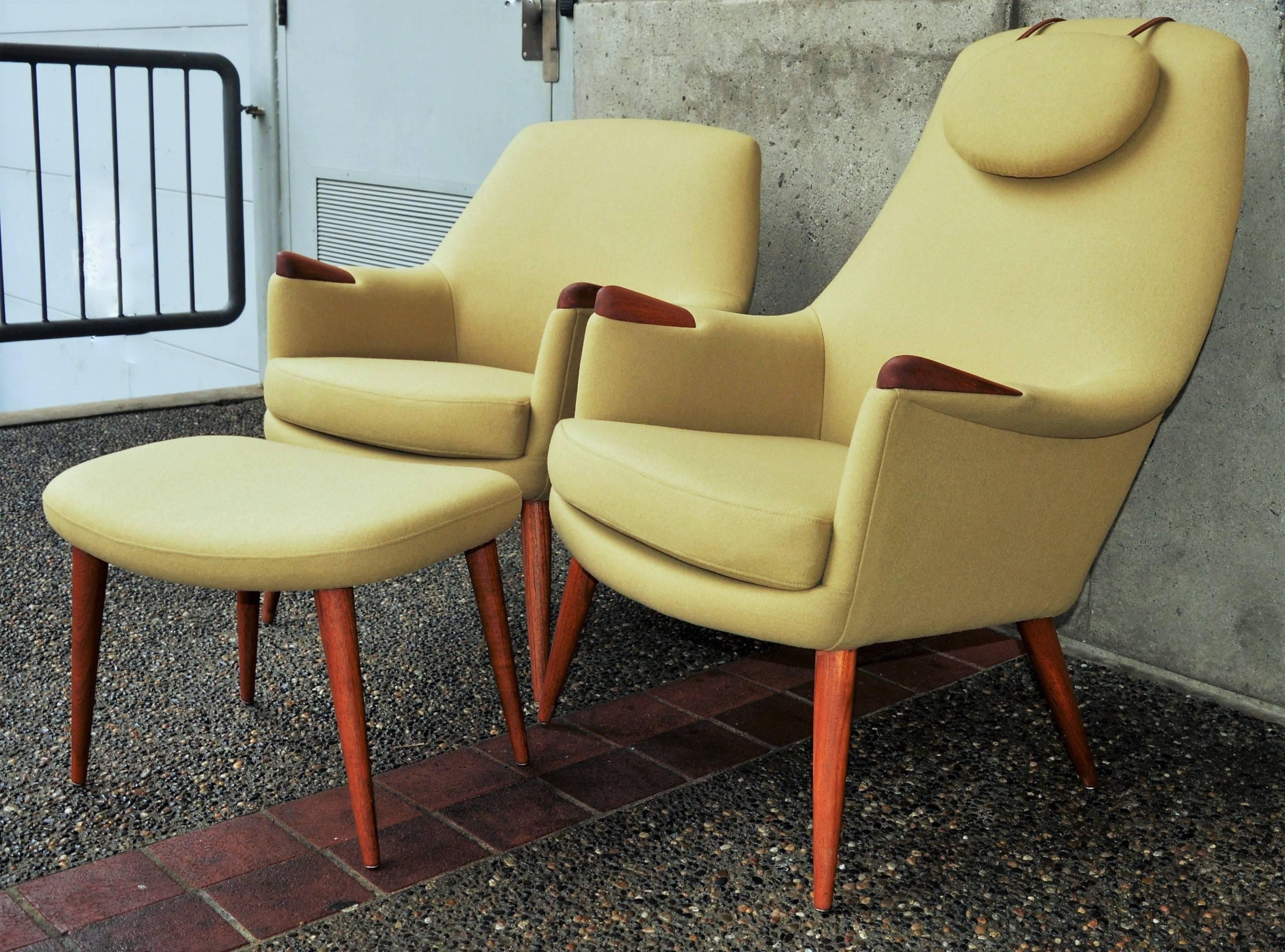 Mid-Century Modern Pair of Ingmar Relling for Westnofa Teak Lounge Chairs, Mama/Papa in Camel Wool