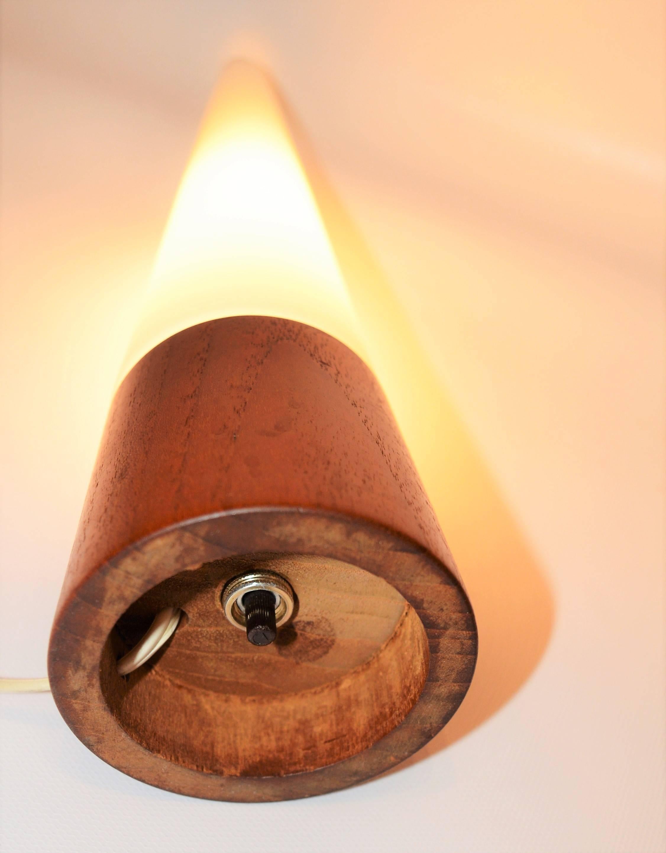 Danish Teak and Frosted White Glass Conical Lamp Attributed to Holm Sorensen 2