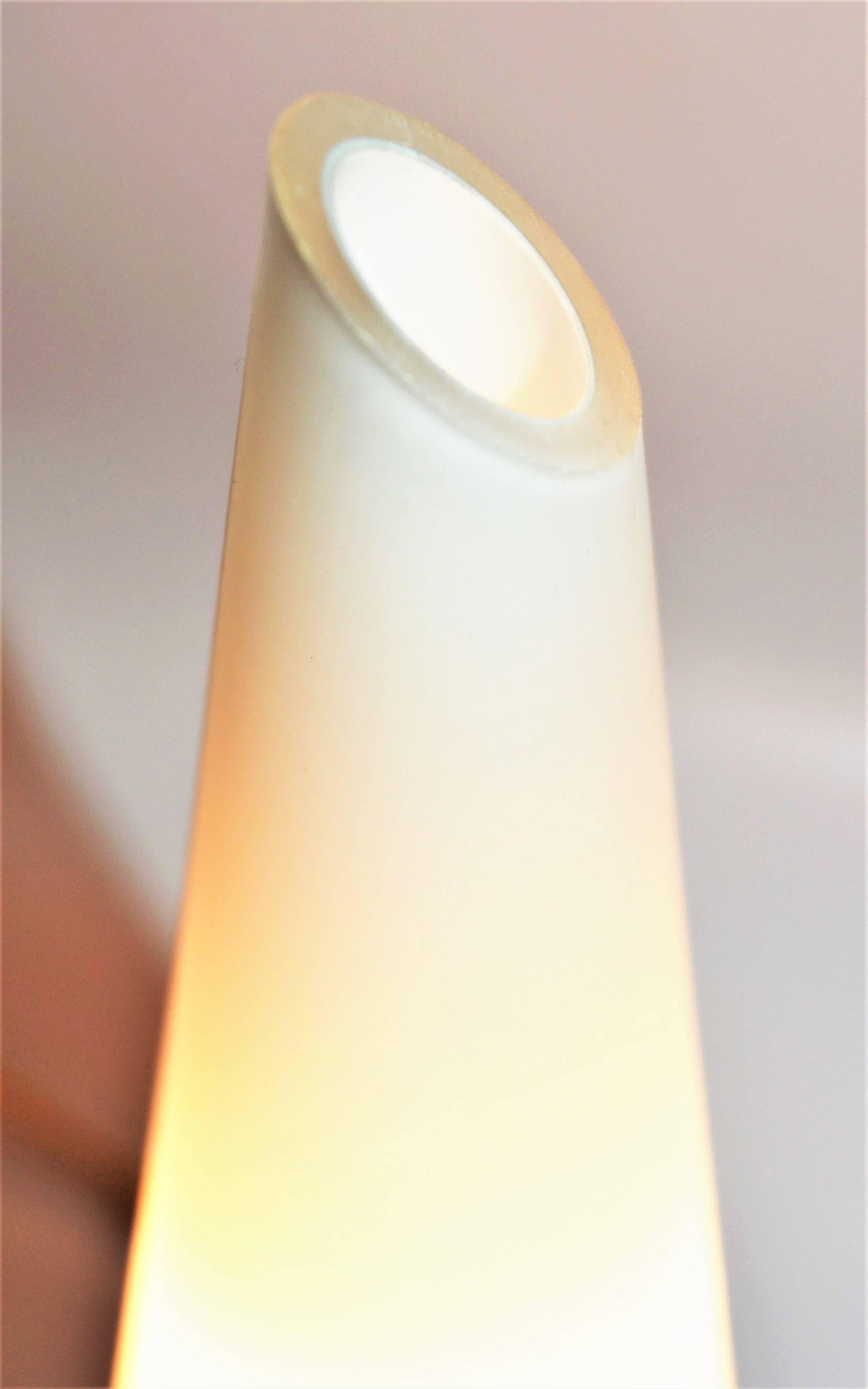 Mid-Century Modern Danish Teak and Frosted White Glass Conical Lamp Attributed to Holm Sorensen