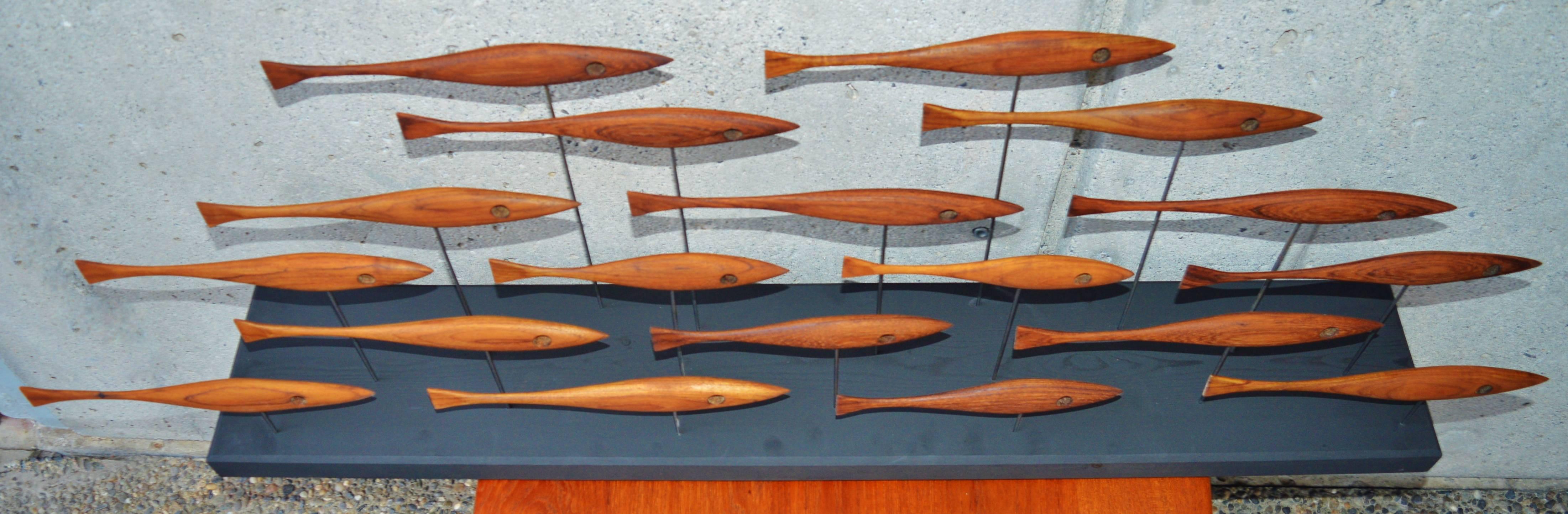 Mid-Century Inspired Fish Sculpture in Vintage Teak and Walnut by Tyler Fritz In Excellent Condition In New Westminster, British Columbia