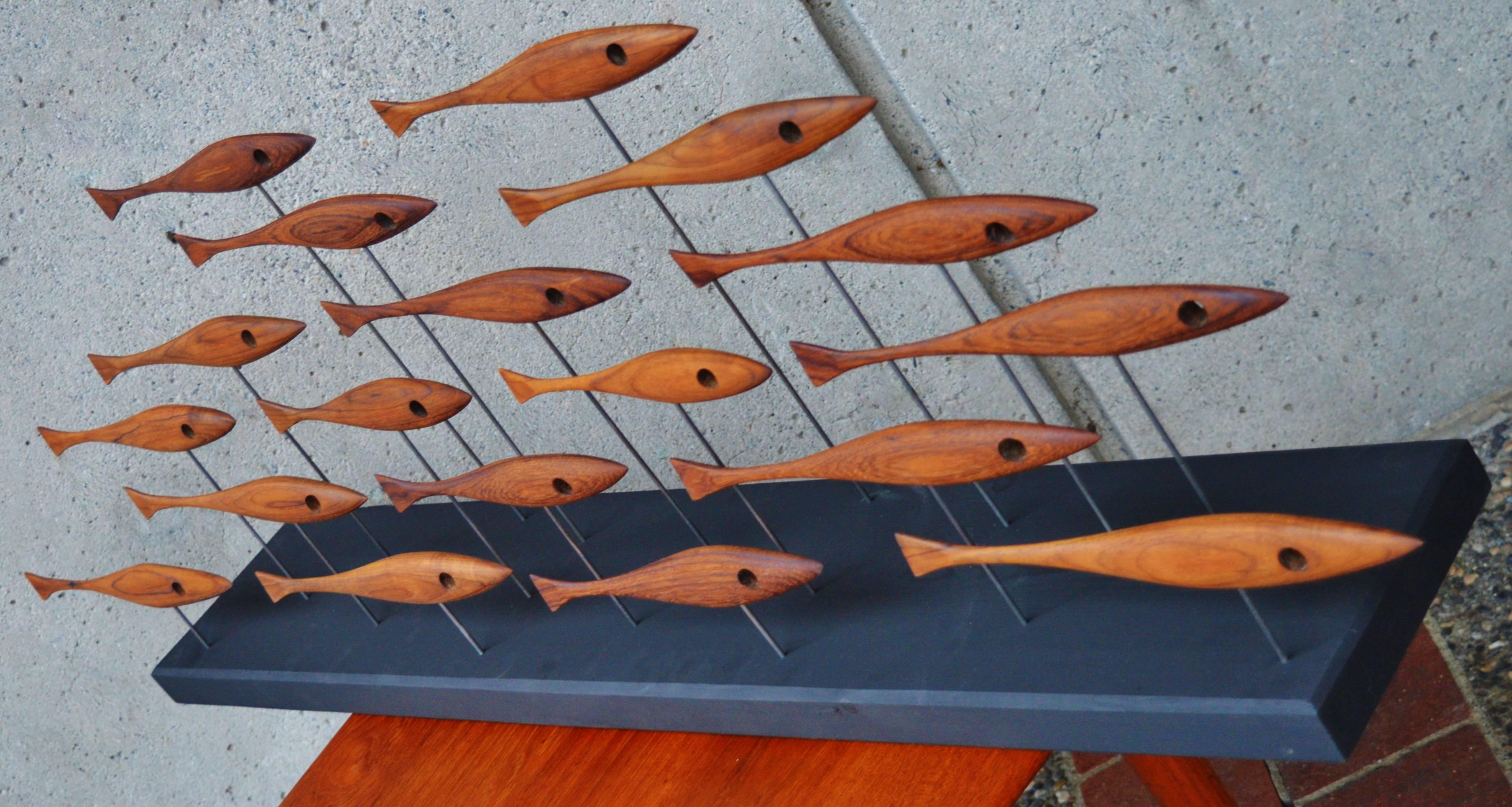 Contemporary Mid-Century Inspired Fish Sculpture in Vintage Teak and Walnut by Tyler Fritz