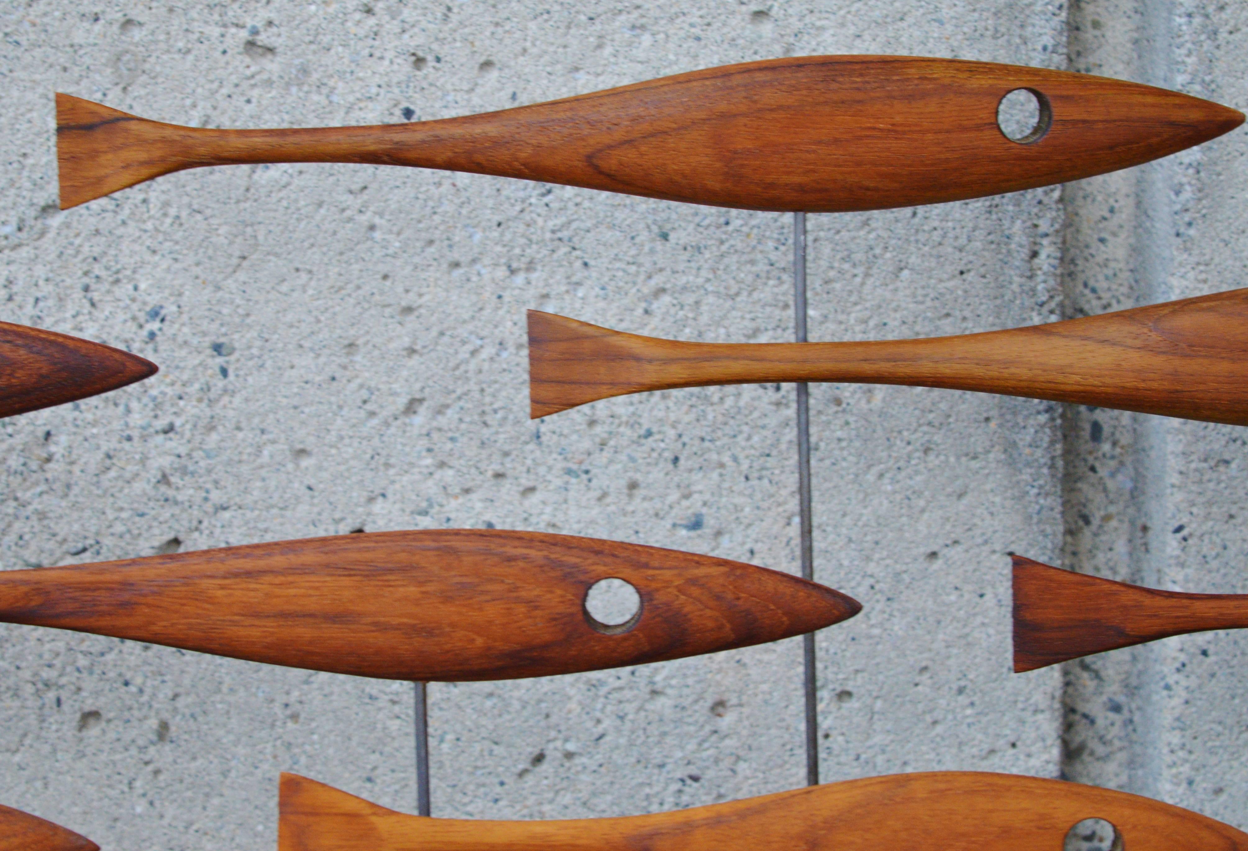 Canadian Mid-Century Inspired Fish Sculpture in Vintage Teak and Walnut by Tyler Fritz