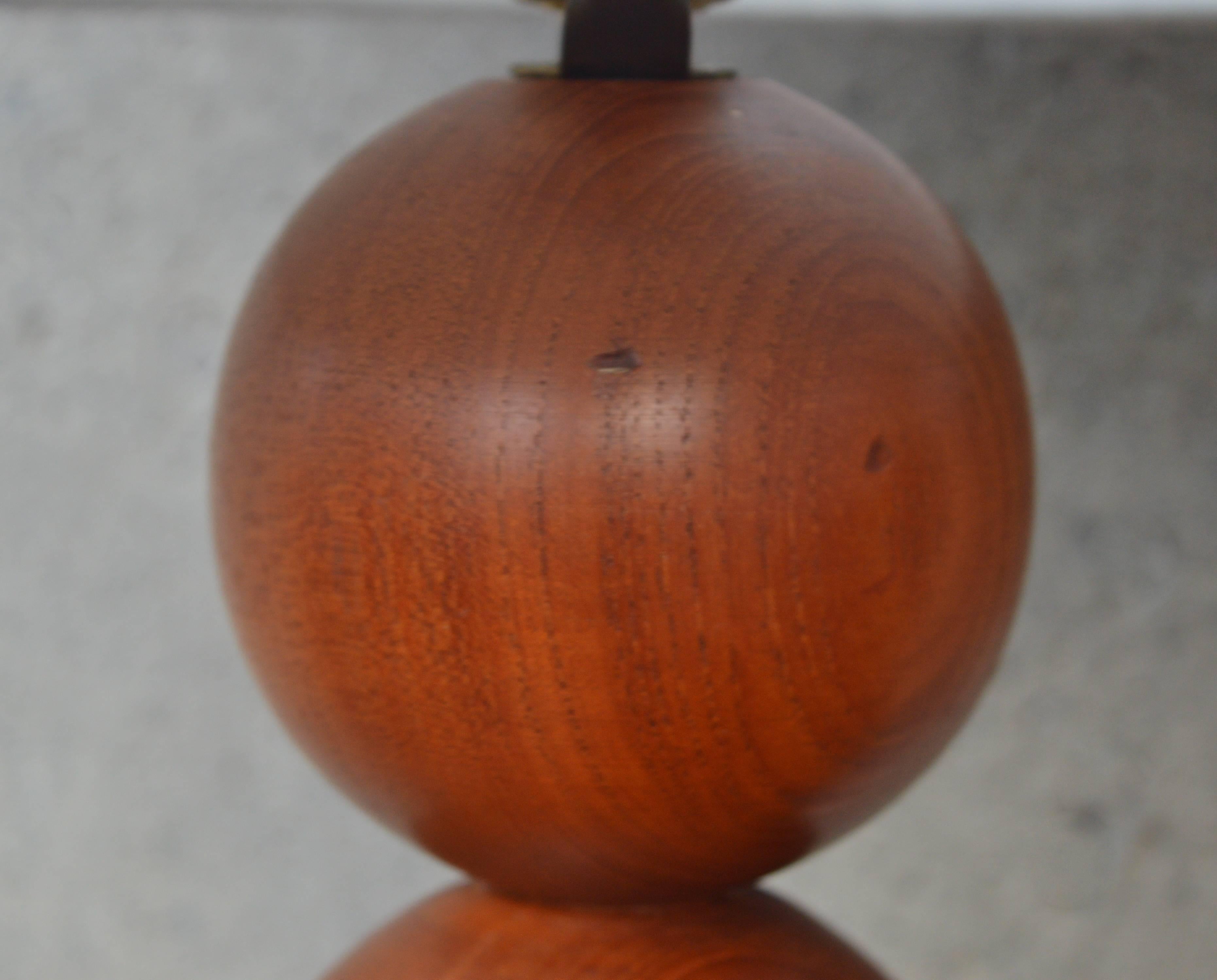 Pair of Danish Modern Teak Stacked Ball Table Lamps with New Linen Shades 1