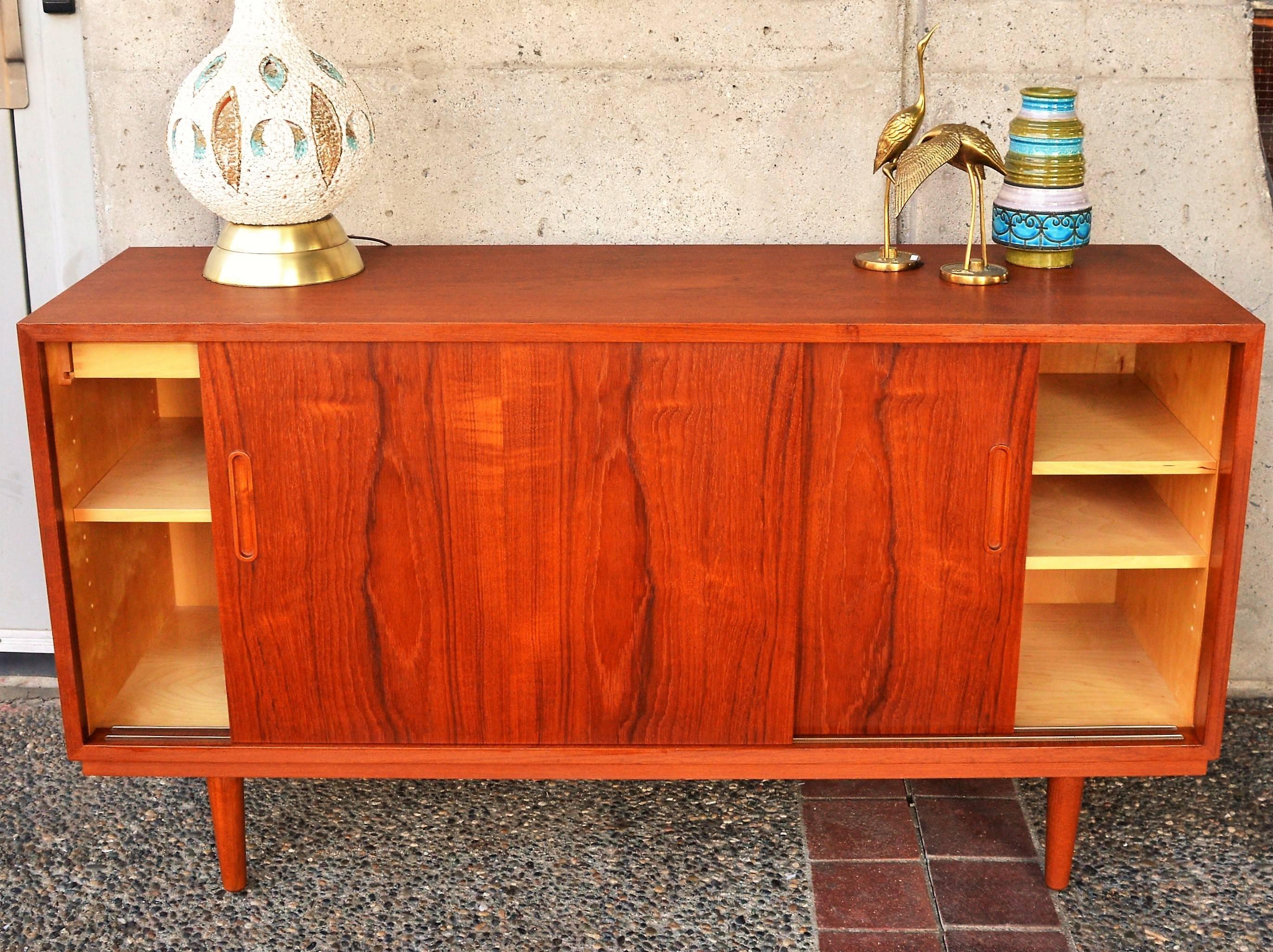Danish Poul Hundevad All Wood Teak and Birch Compact Credenza or Buffet