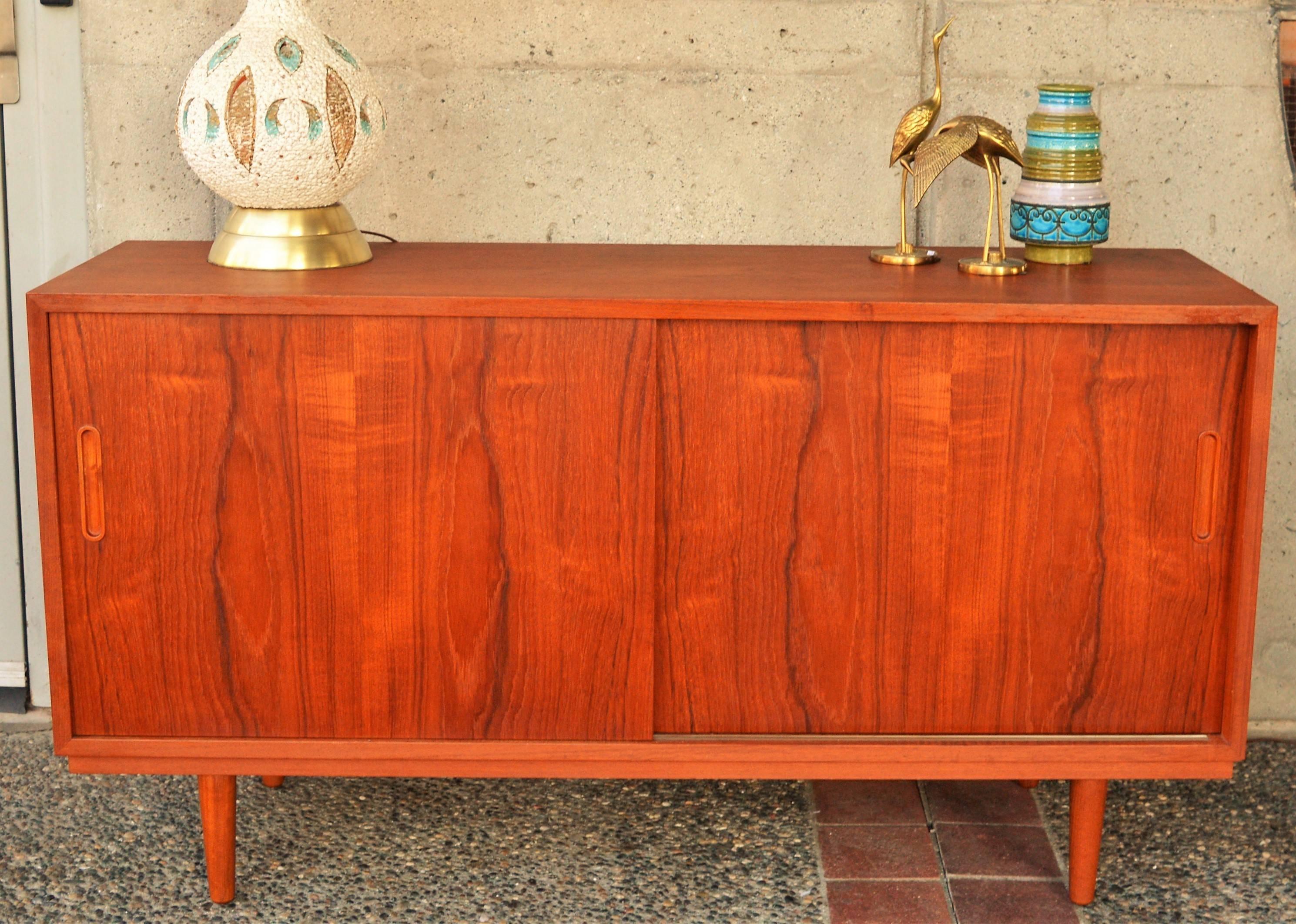 Mid-20th Century Poul Hundevad All Wood Teak and Birch Compact Credenza or Buffet