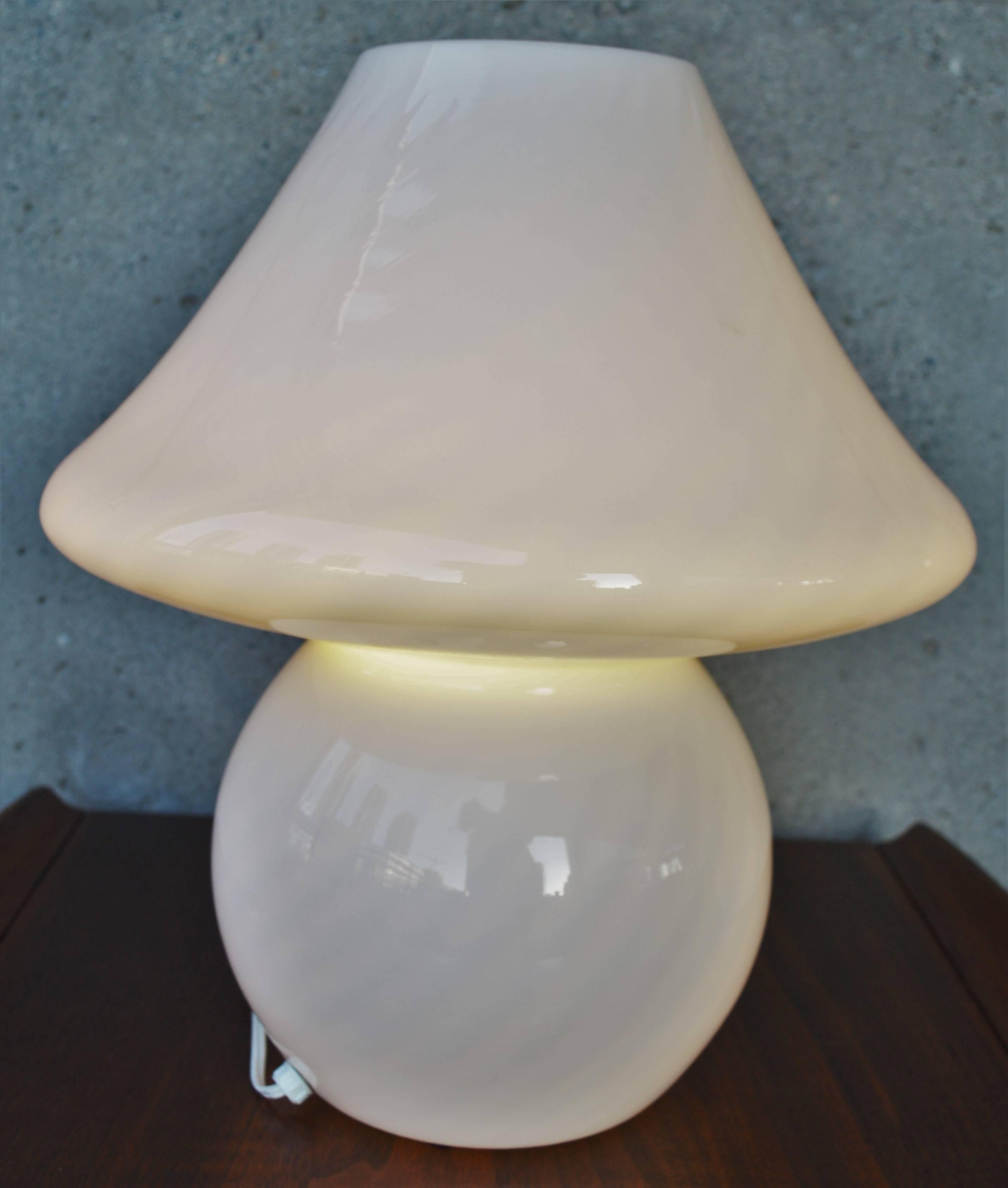 Blown Glass Large Murano Striated or Striped White Glass Mushroom Lamp or Light For Sale