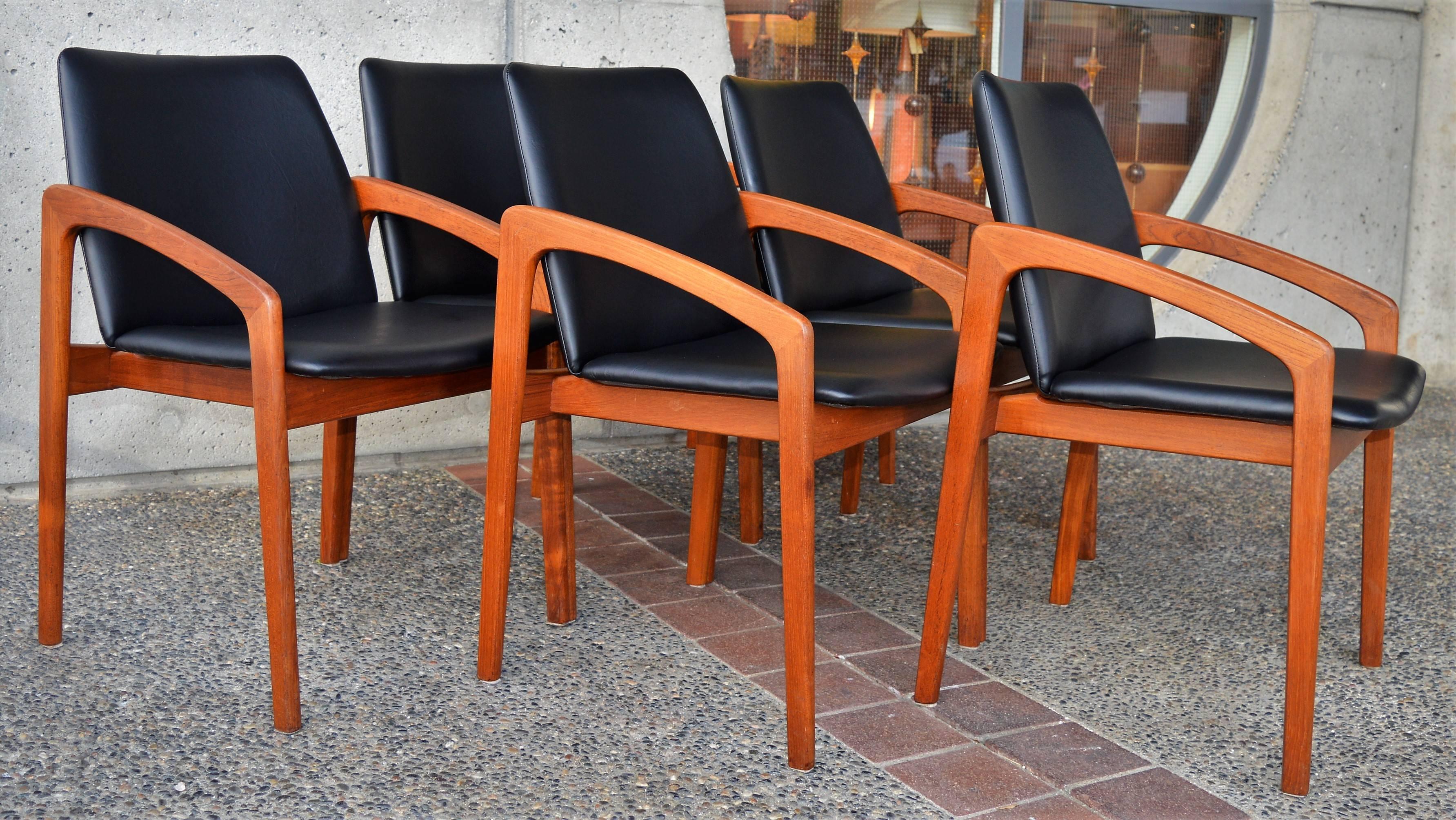 Upholstery Set of Six Kai Kristiansen Angled Arm Dining or Office Chairs