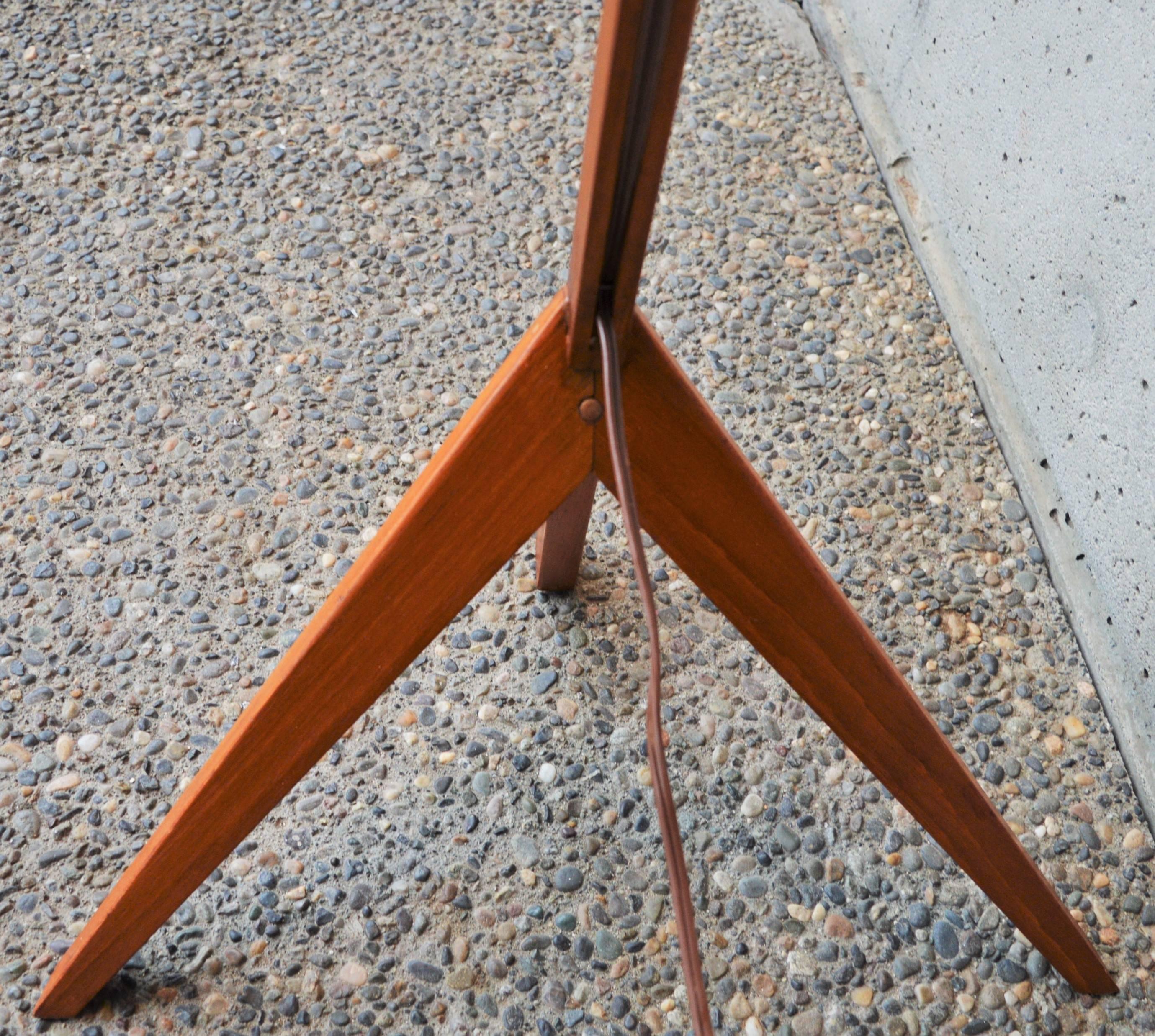 Mid-Century Modern Danish Modern Teak Tripod Arc Lamp with New Custom Bonnet Shade