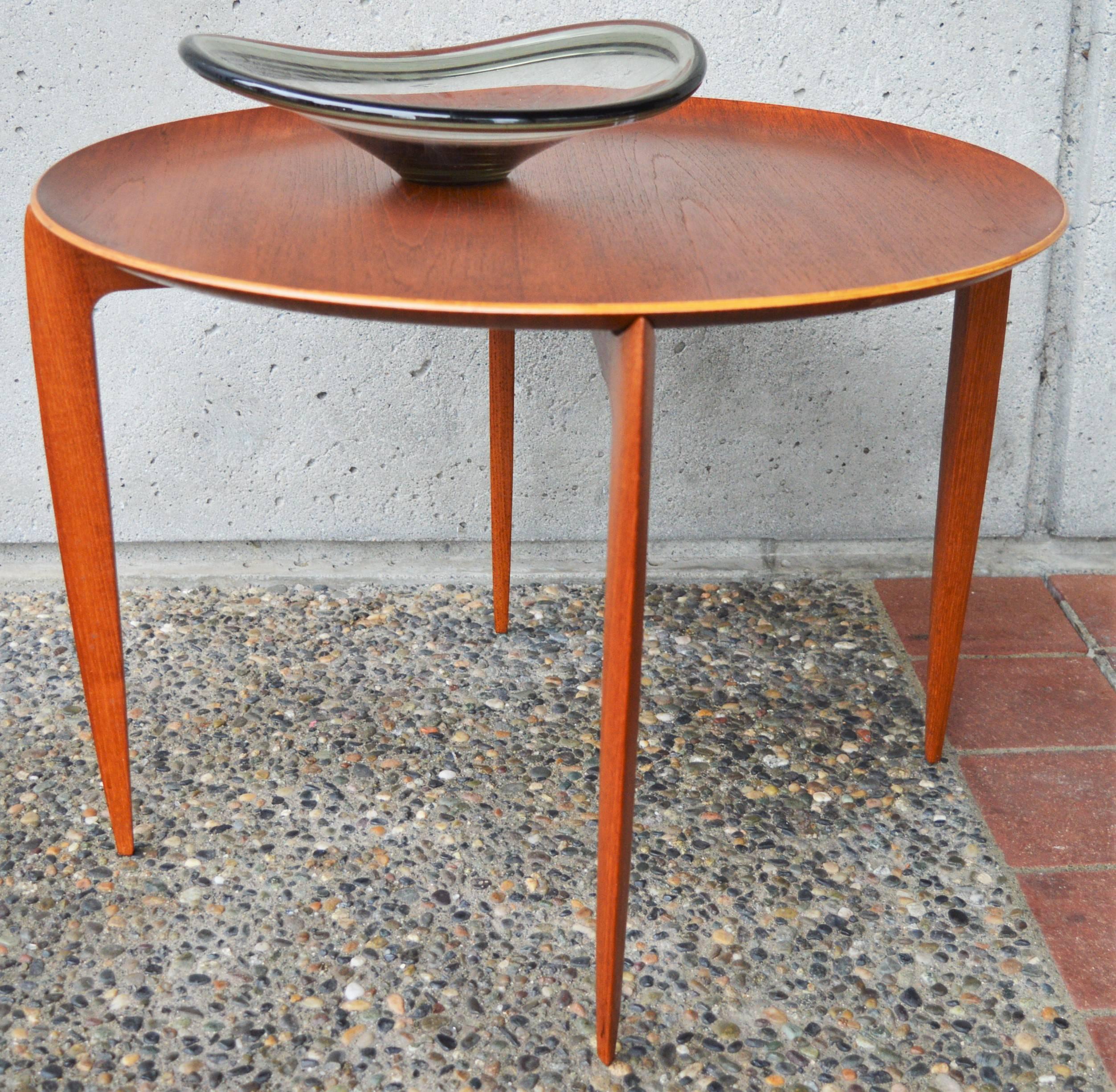 Mid-Century Modern H Engholm & Svend Aage Willumsen for Fritz Hansen Teak Round Tray Top Side Table