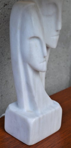 Mid-Century Italian Marble Two Figure Lamp with Fibreglass Shade