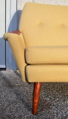 Teak Arm Restored Button-Tufted Sofa in Camel Felted Wool