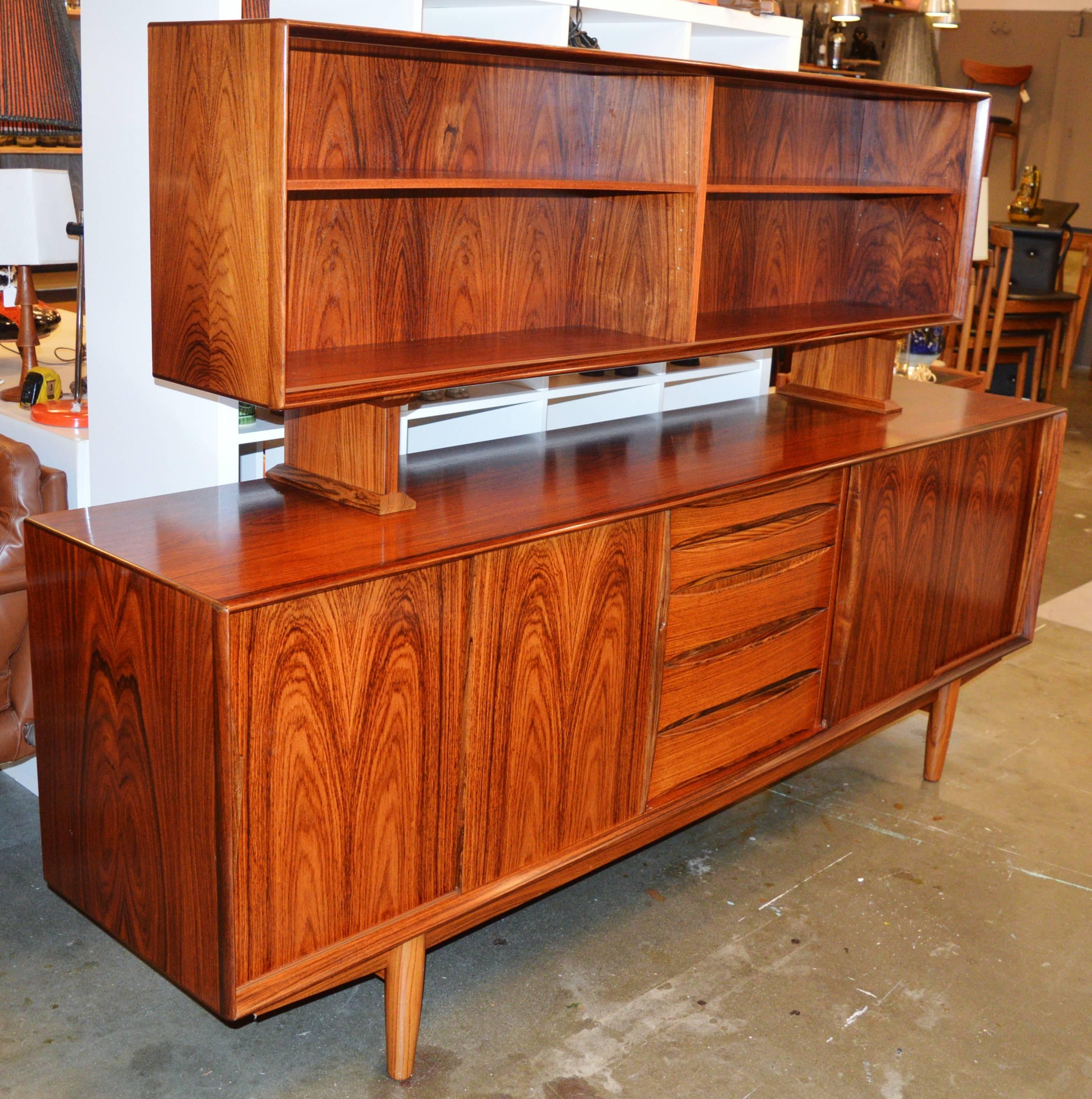 Glass Stunning Rosewood Buffet and Hutch in the style of Arne Vodder