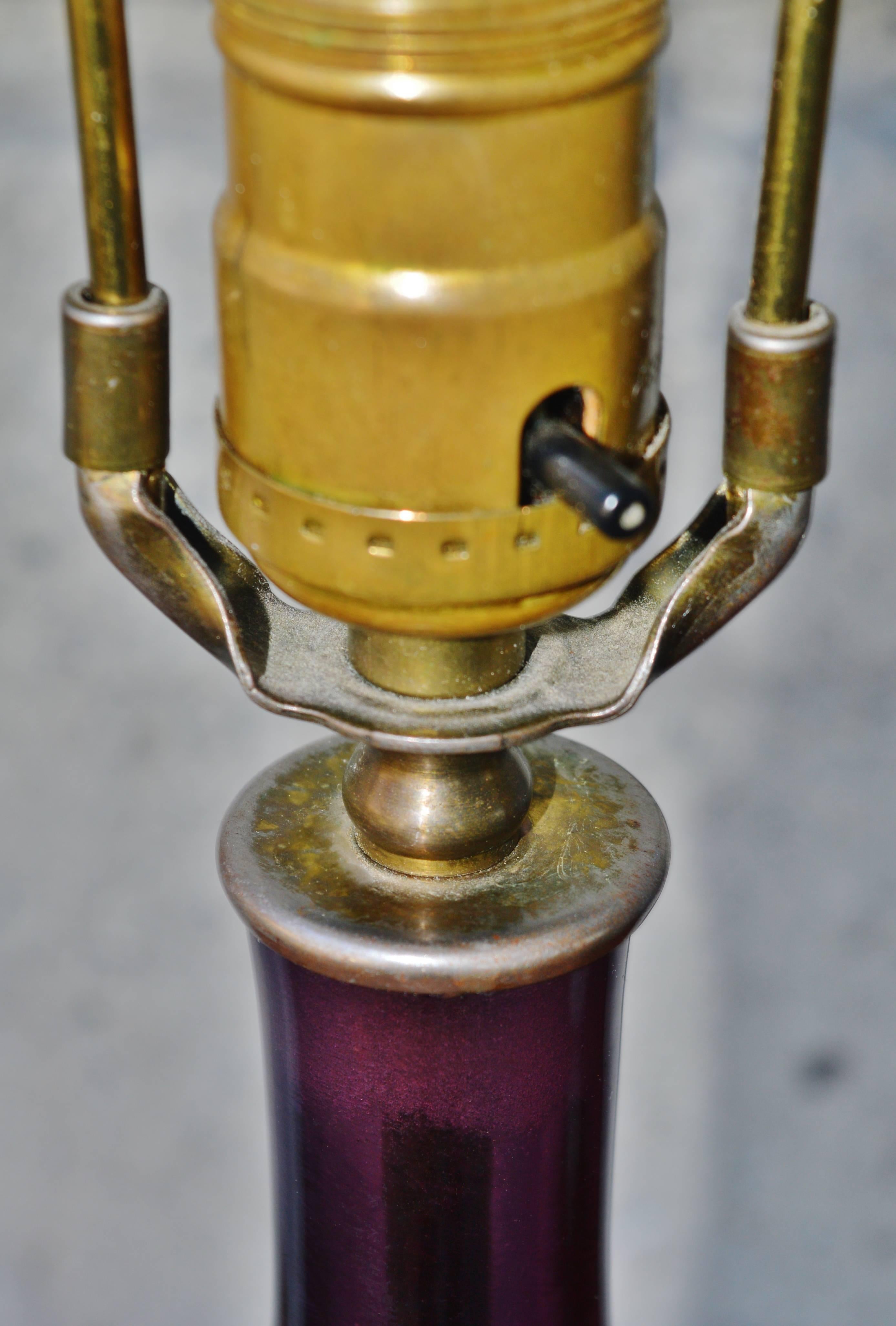 Mid-Century Modern Blenko Amethyst Handblown Glass Lamp with Finial For Sale