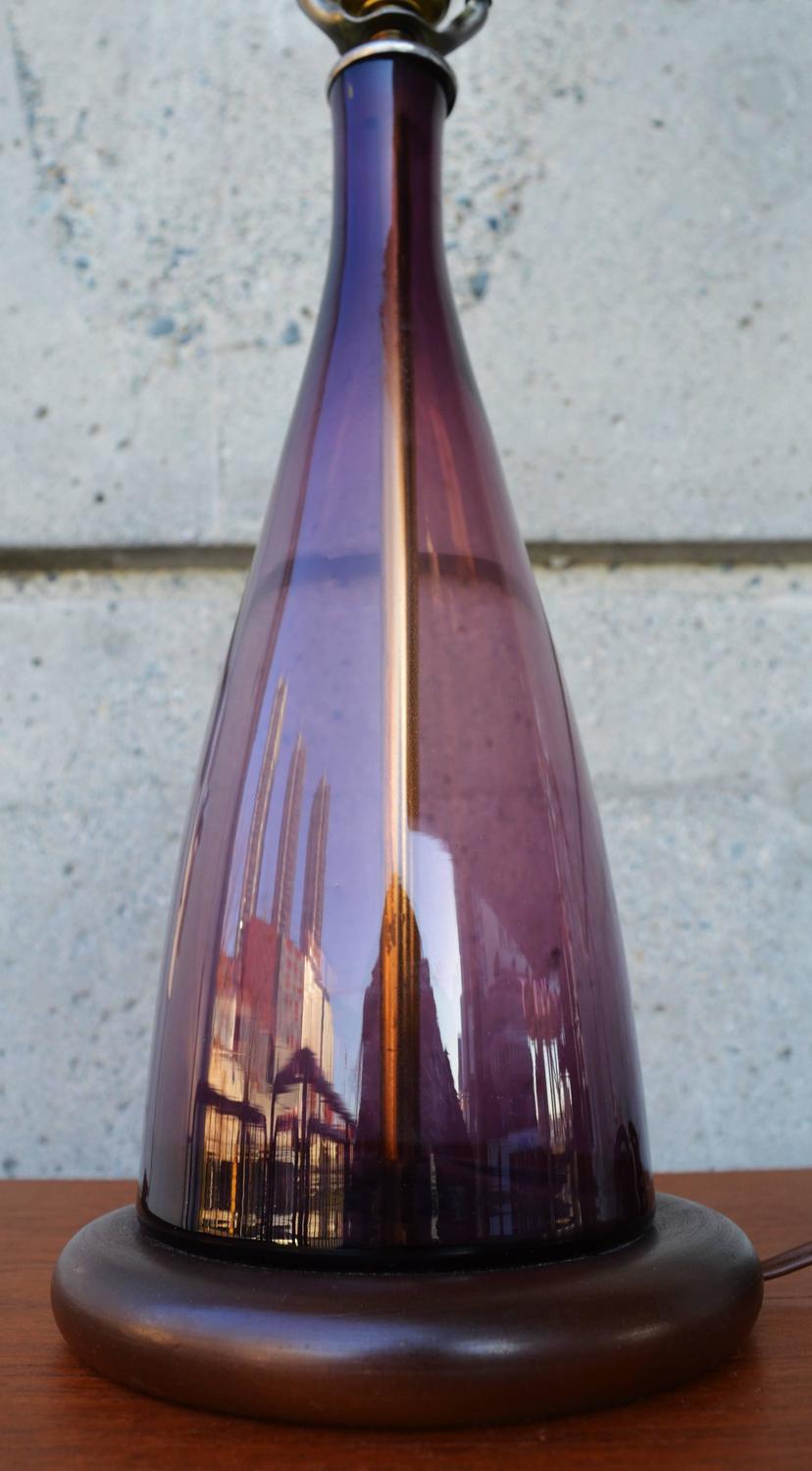 Blenko Amethyst Handblown Glass Lamp with Finial For Sale at 1stdibs